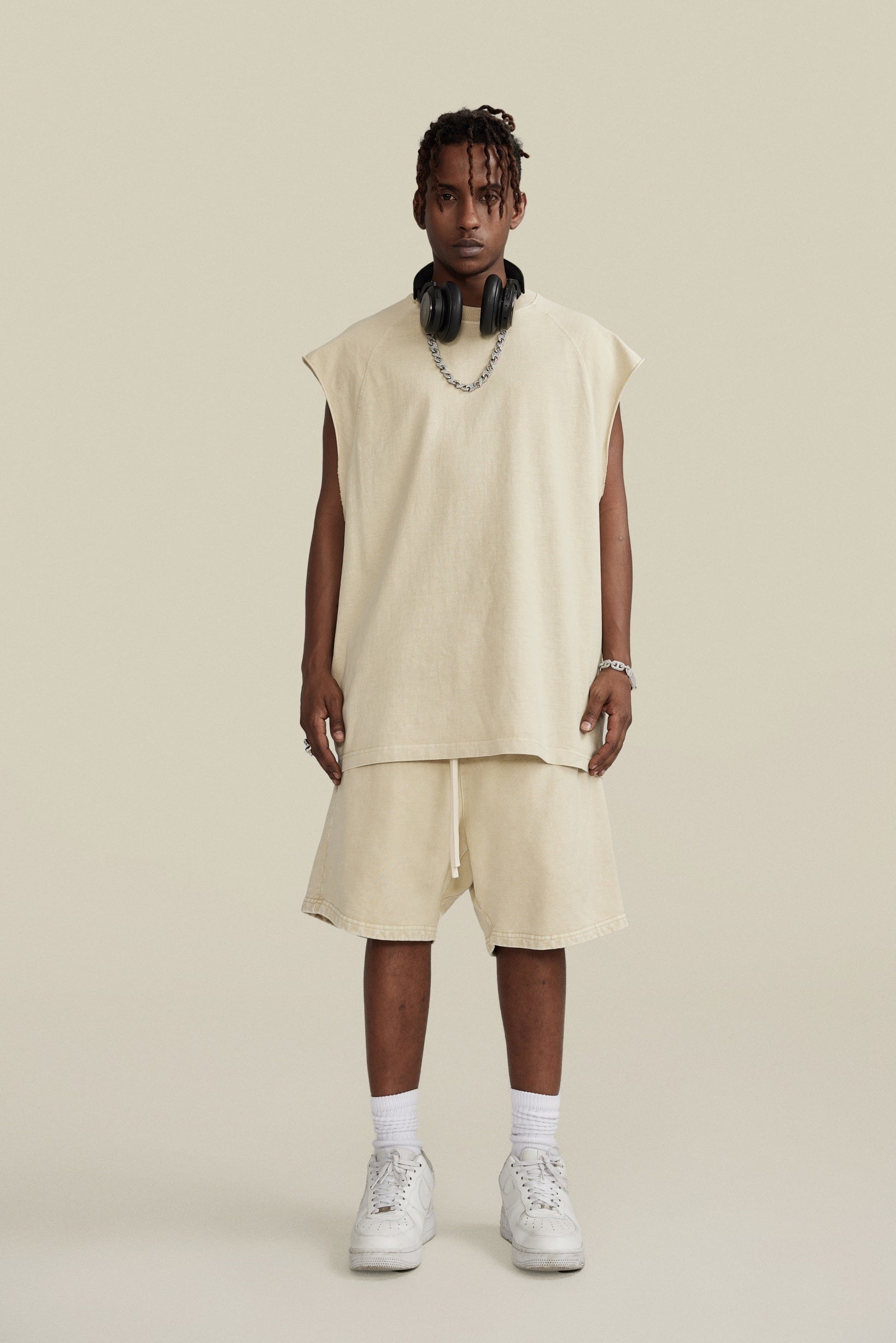 285GSM Men‘s Raglan-Style Snow-Wash Muscle Tee