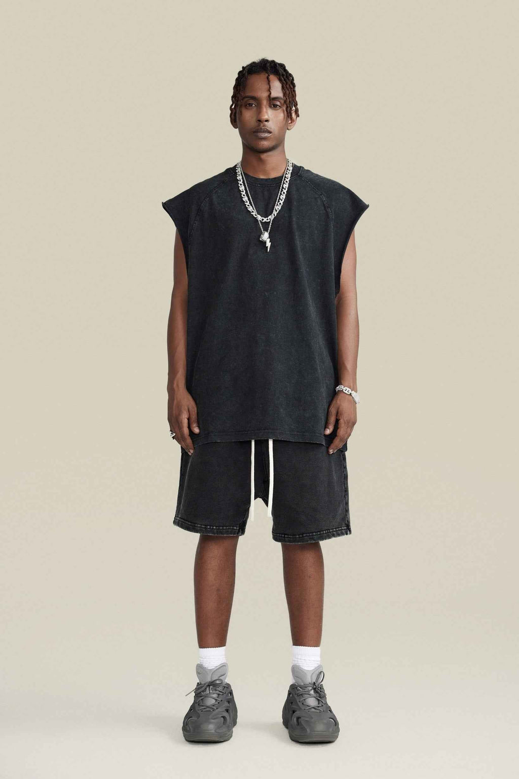 285GSM Men‘s Raglan-Style Snow-Wash Muscle Tee