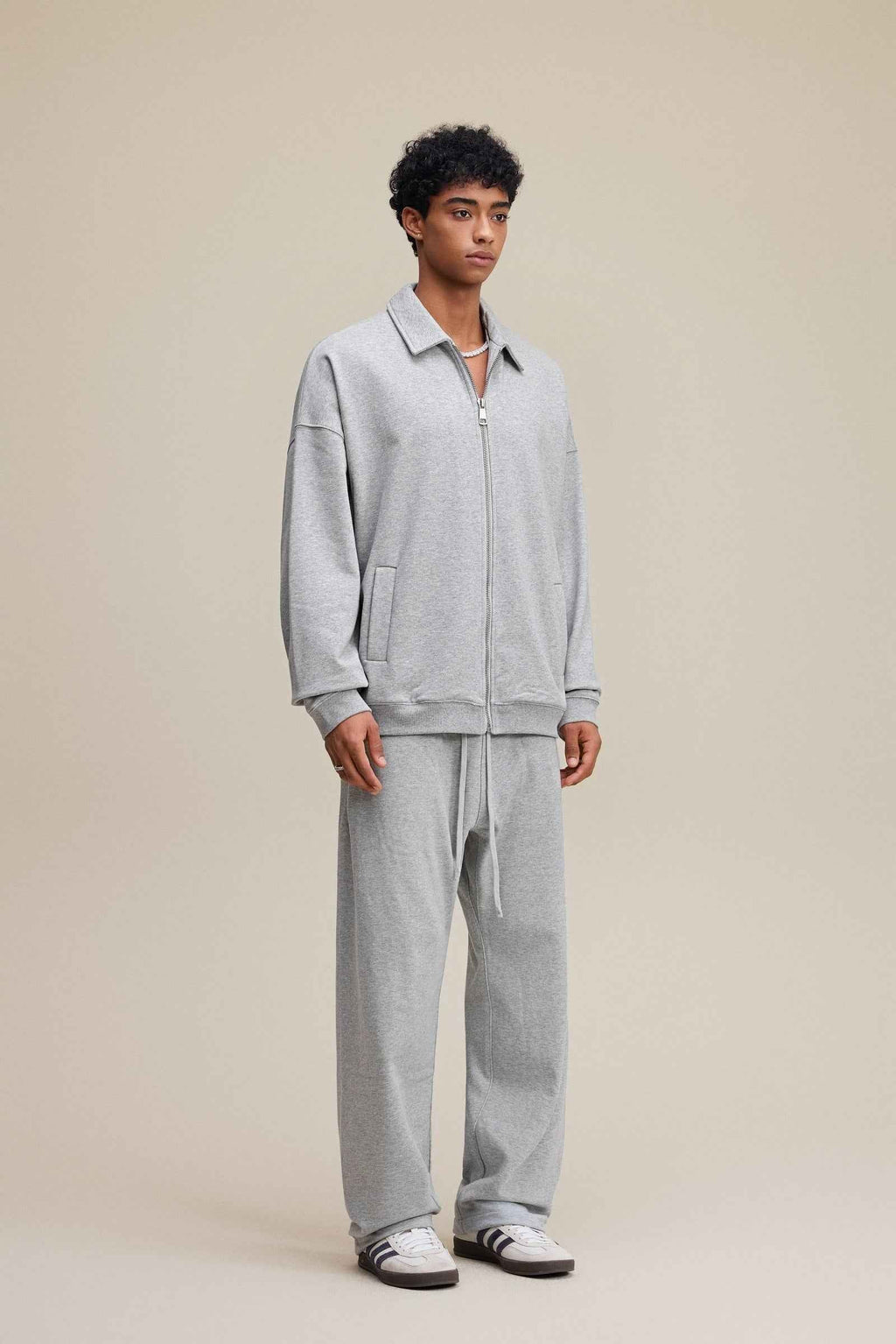 445GSM Men's Heavyweight Zip-Up Collared Hoodie | MUNSIEUR