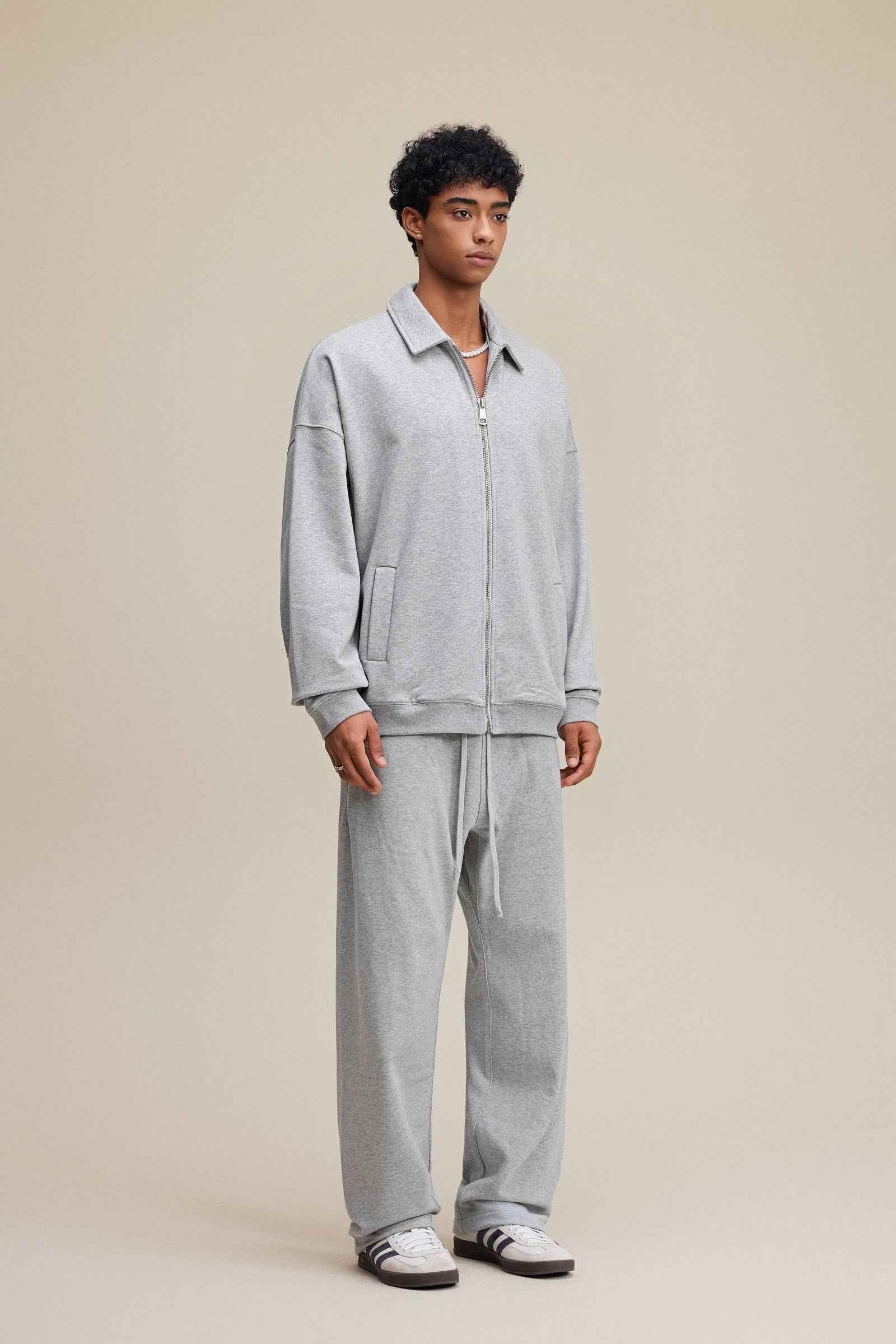 445GSM Men's Heavyweight Zip-Up Collared Hoodie | MUNSIEUR