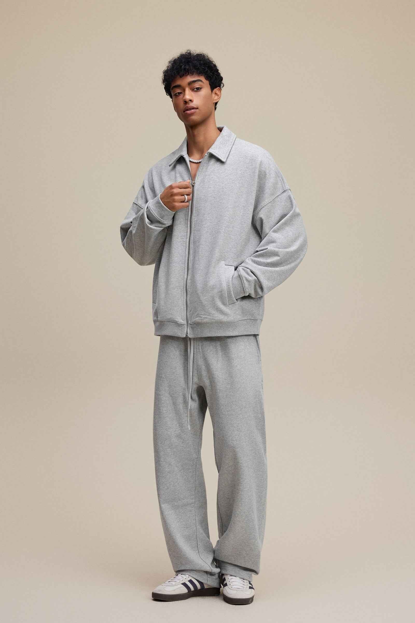 445GSM Men's Heavyweight Zip-Up Collared Hoodie | MUNSIEUR