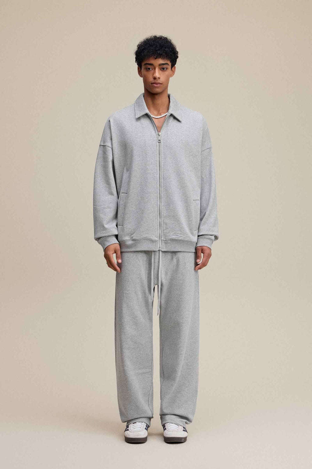 445GSM Men's Heavyweight Zip-Up Collared Hoodie | MUNSIEUR