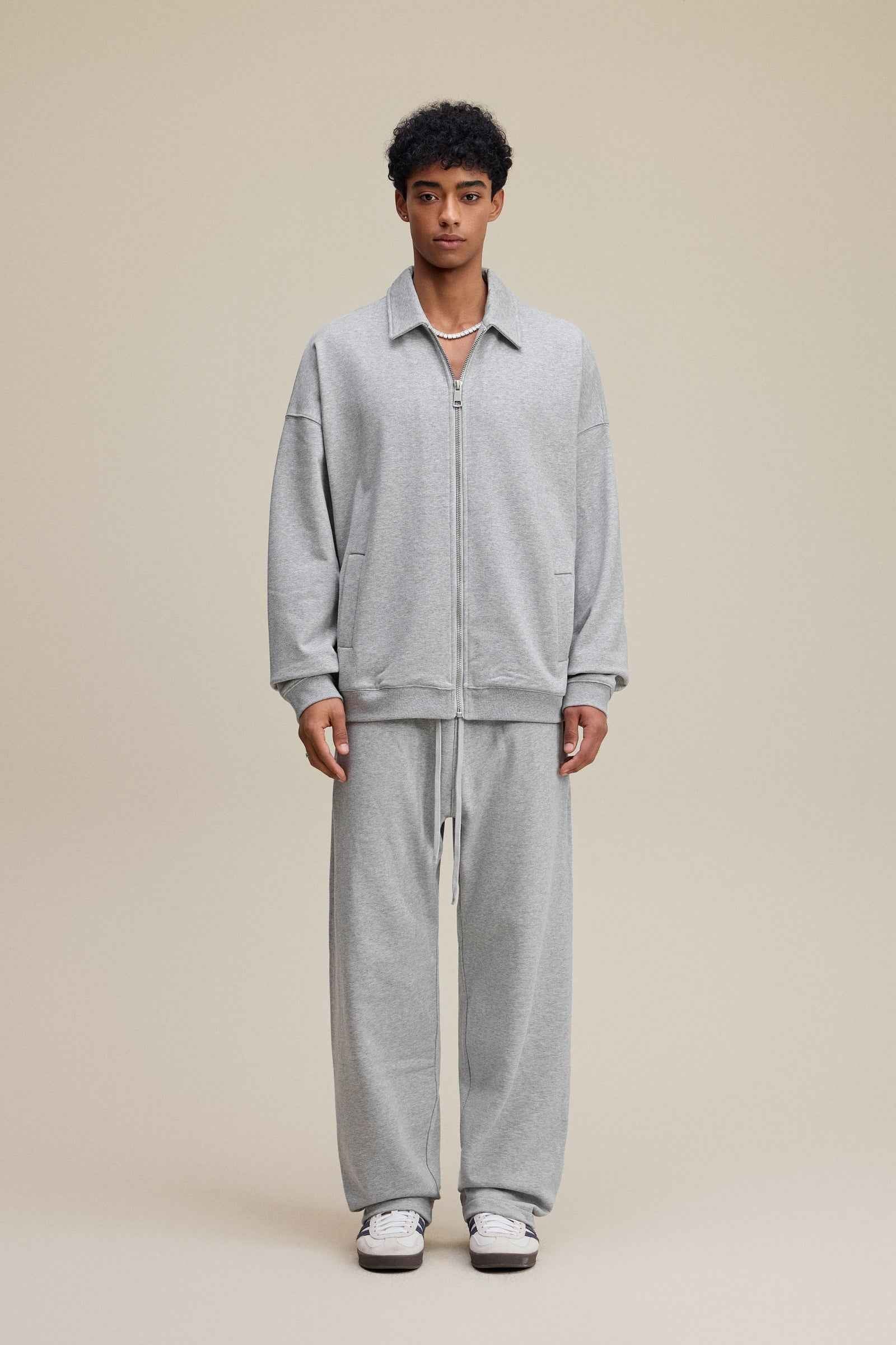 445GSM Men's Heavyweight Zip-Up Collared Hoodie | MUNSIEUR