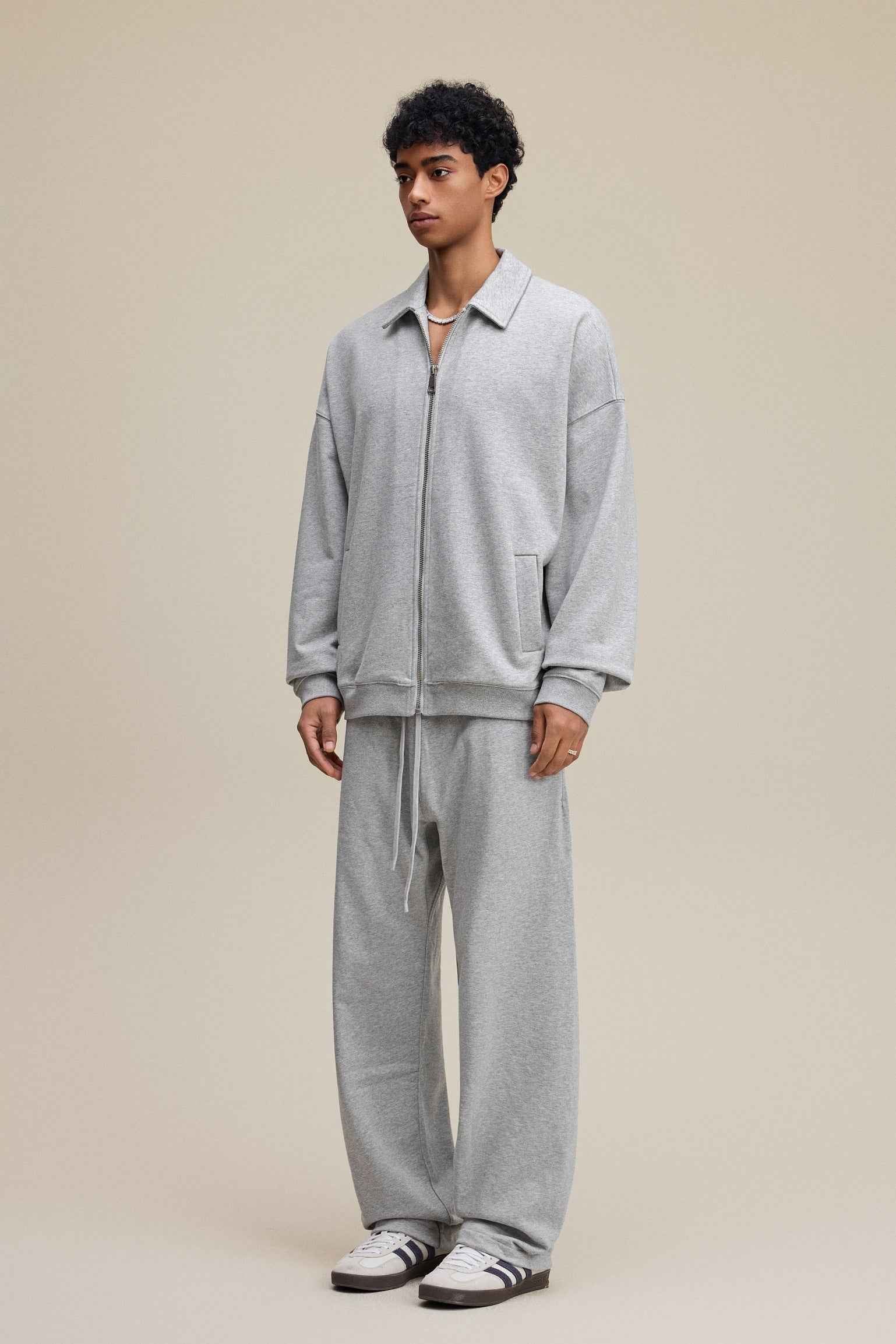 445GSM Men's Heavyweight Zip-Up Collared Hoodie | MUNSIEUR