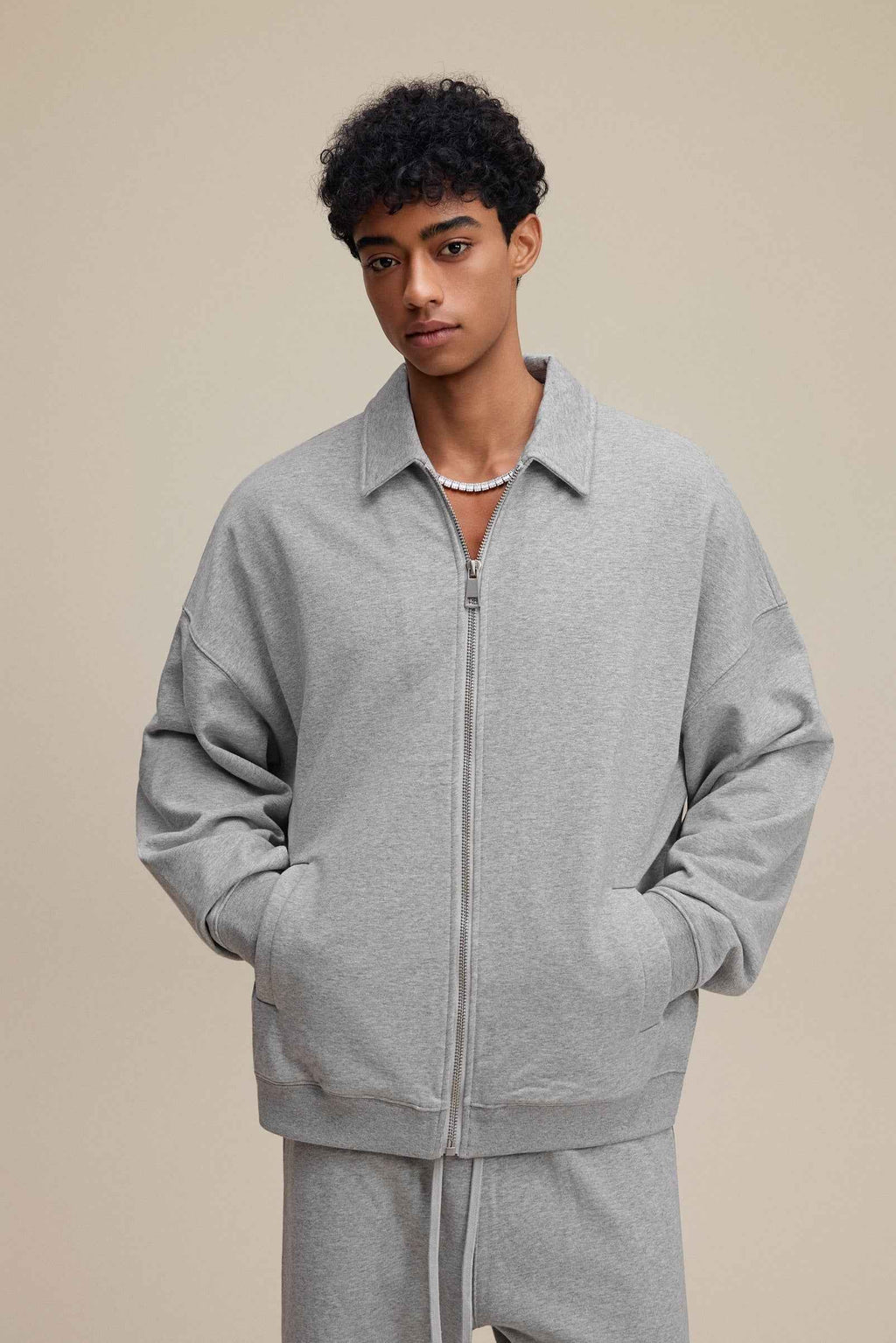 445GSM Men's Heavyweight Zip-Up Collared Hoodie | MUNSIEUR