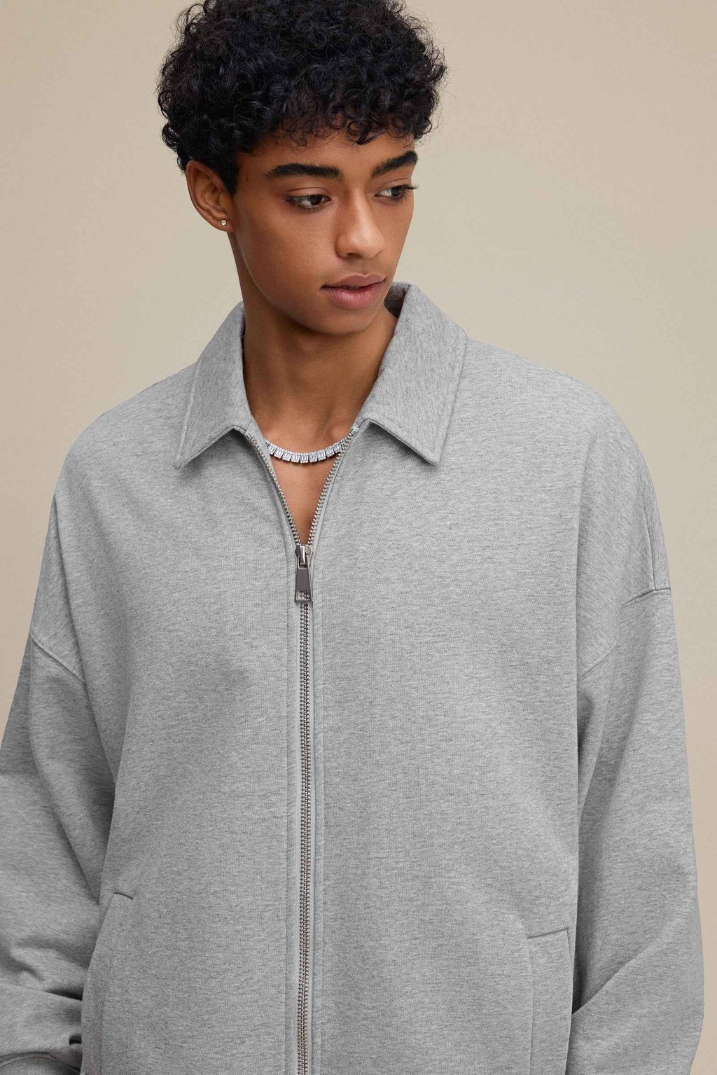 445GSM Men's Heavyweight Zip-Up Collared Hoodie | MUNSIEUR