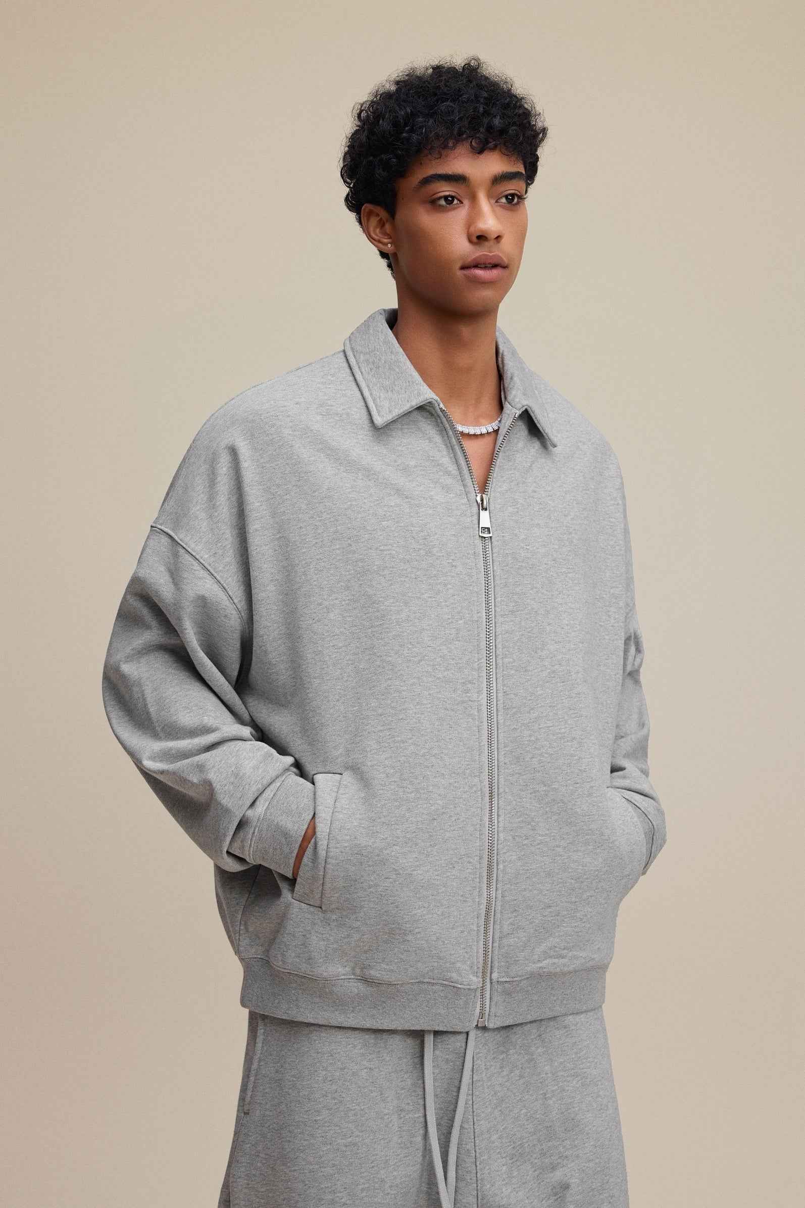 445GSM Men's Heavyweight Zip-Up Collared Hoodie | MUNSIEUR