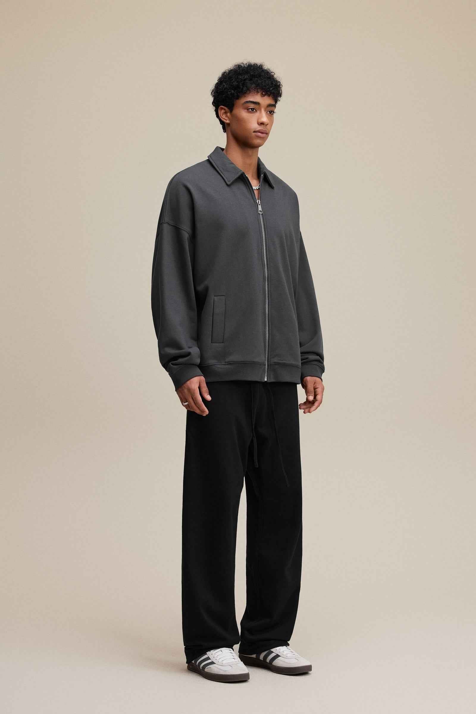 445GSM Men's Heavyweight Zip-Up Collared Hoodie | MUNSIEUR