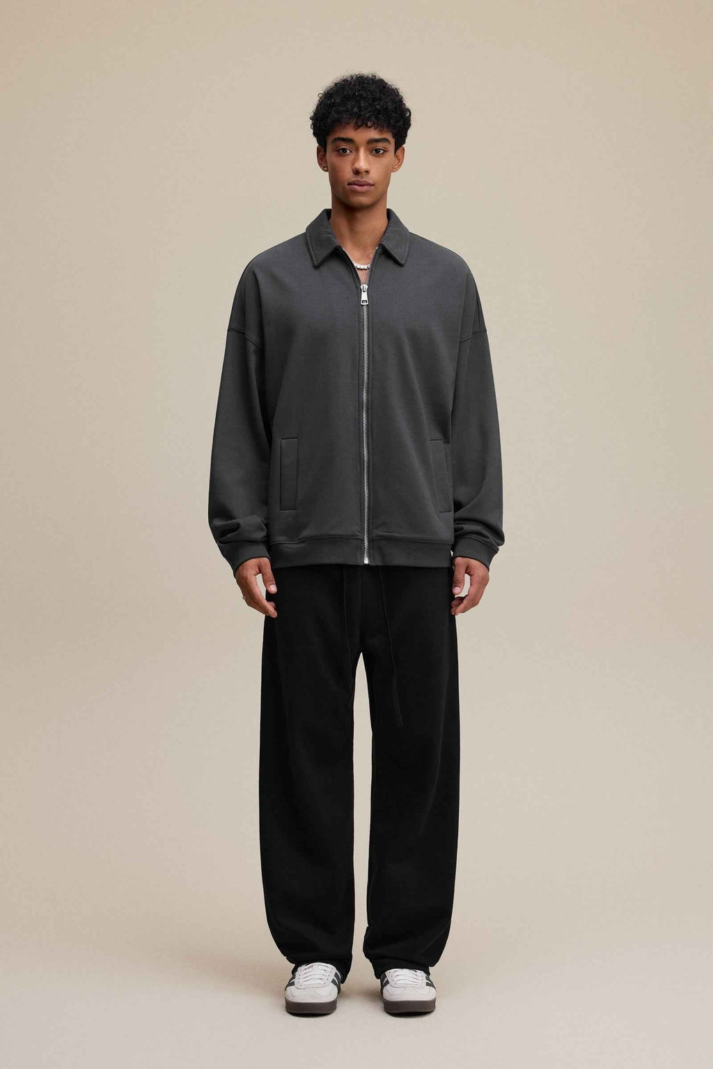 445GSM Men's Heavyweight Zip-Up Collared Hoodie | MUNSIEUR