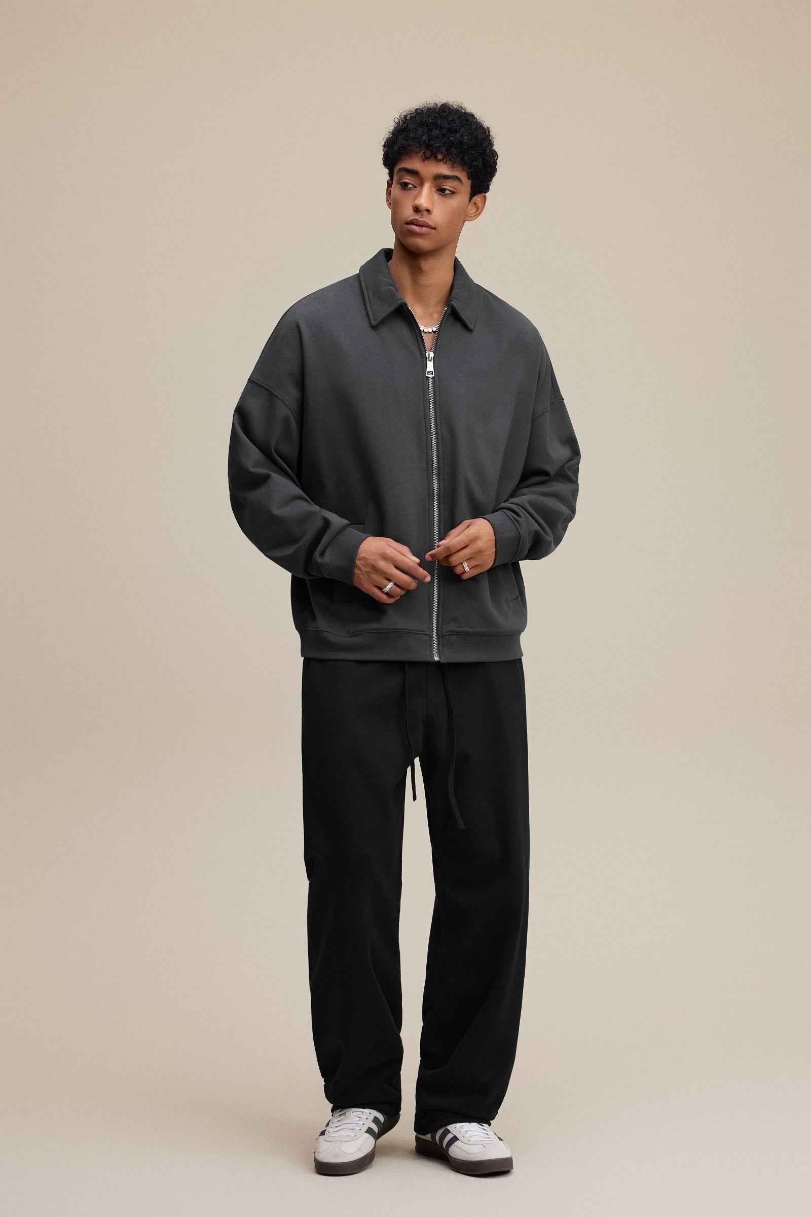 445GSM Men's Heavyweight Zip-Up Collared Hoodie | MUNSIEUR