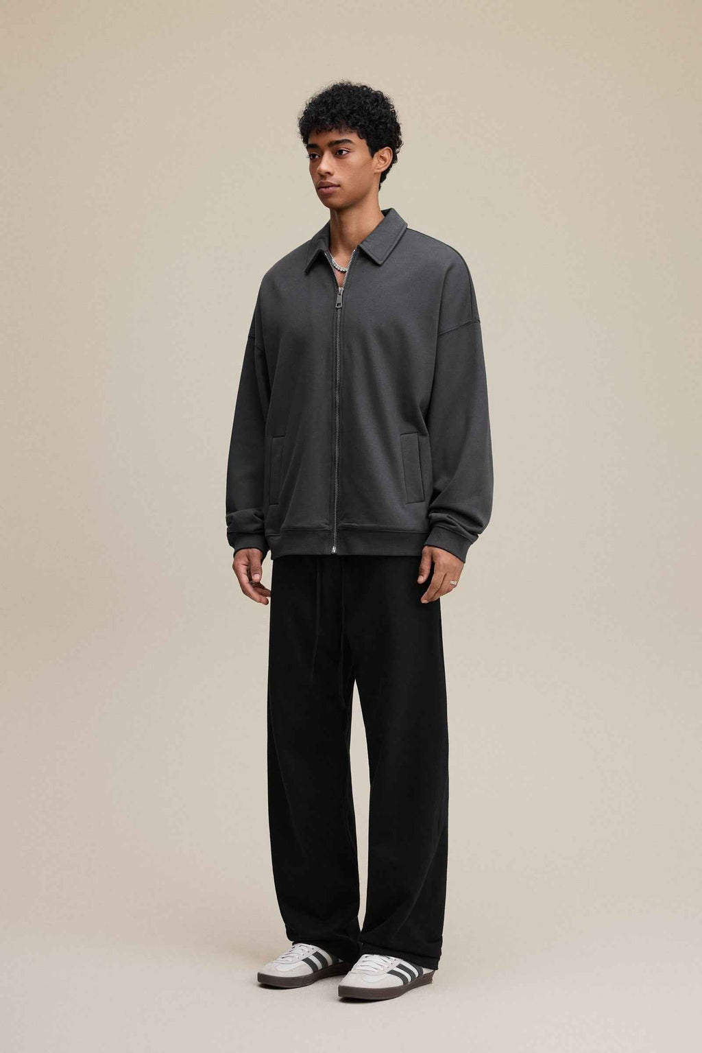 445GSM Men's Heavyweight Zip-Up Collared Hoodie | MUNSIEUR