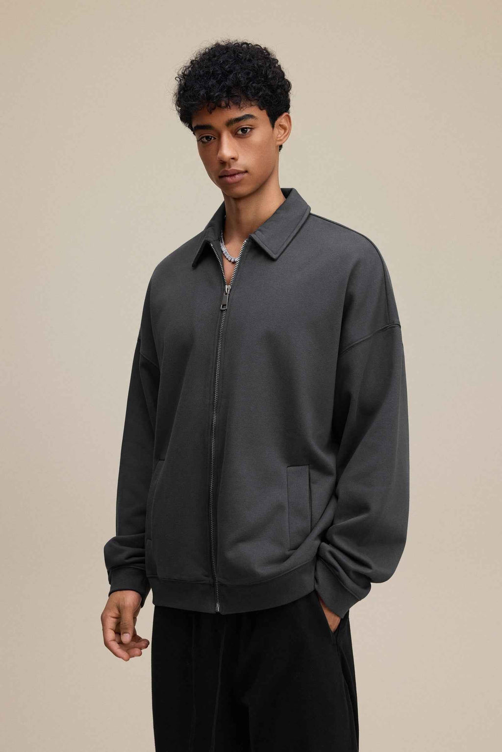 445GSM Men's Heavyweight Zip-Up Collared Hoodie | MUNSIEUR