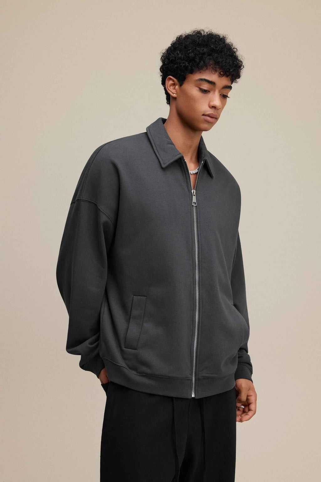 445GSM Men's Heavyweight Zip-Up Collared Hoodie | MUNSIEUR