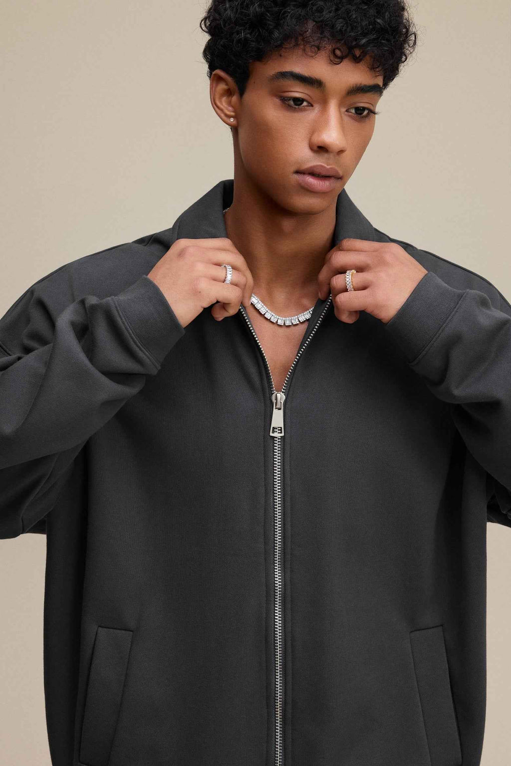 445GSM Men's Heavyweight Zip-Up Collared Hoodie | MUNSIEUR