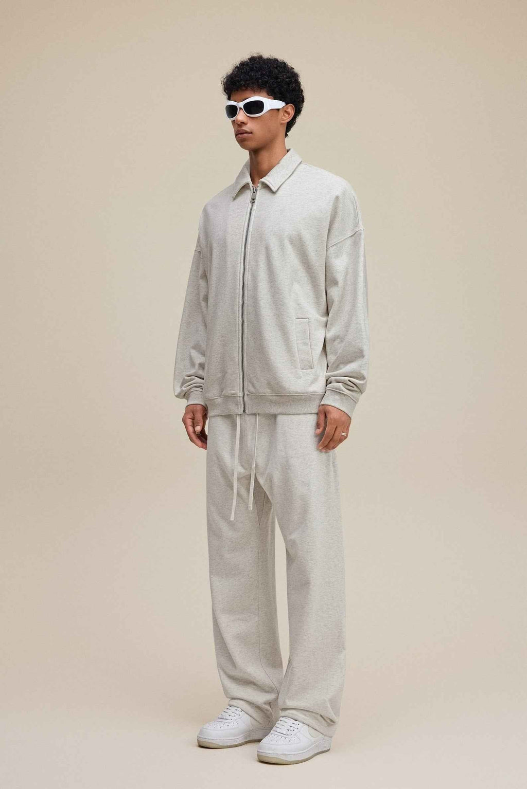 445GSM Men's Heavyweight Zip-Up Collared Hoodie | MUNSIEUR
