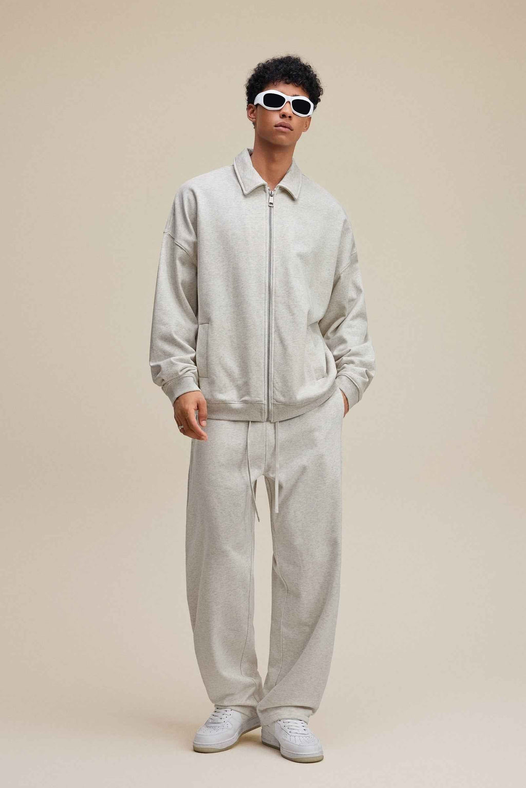 445GSM Men's Heavyweight Zip-Up Collared Hoodie | MUNSIEUR
