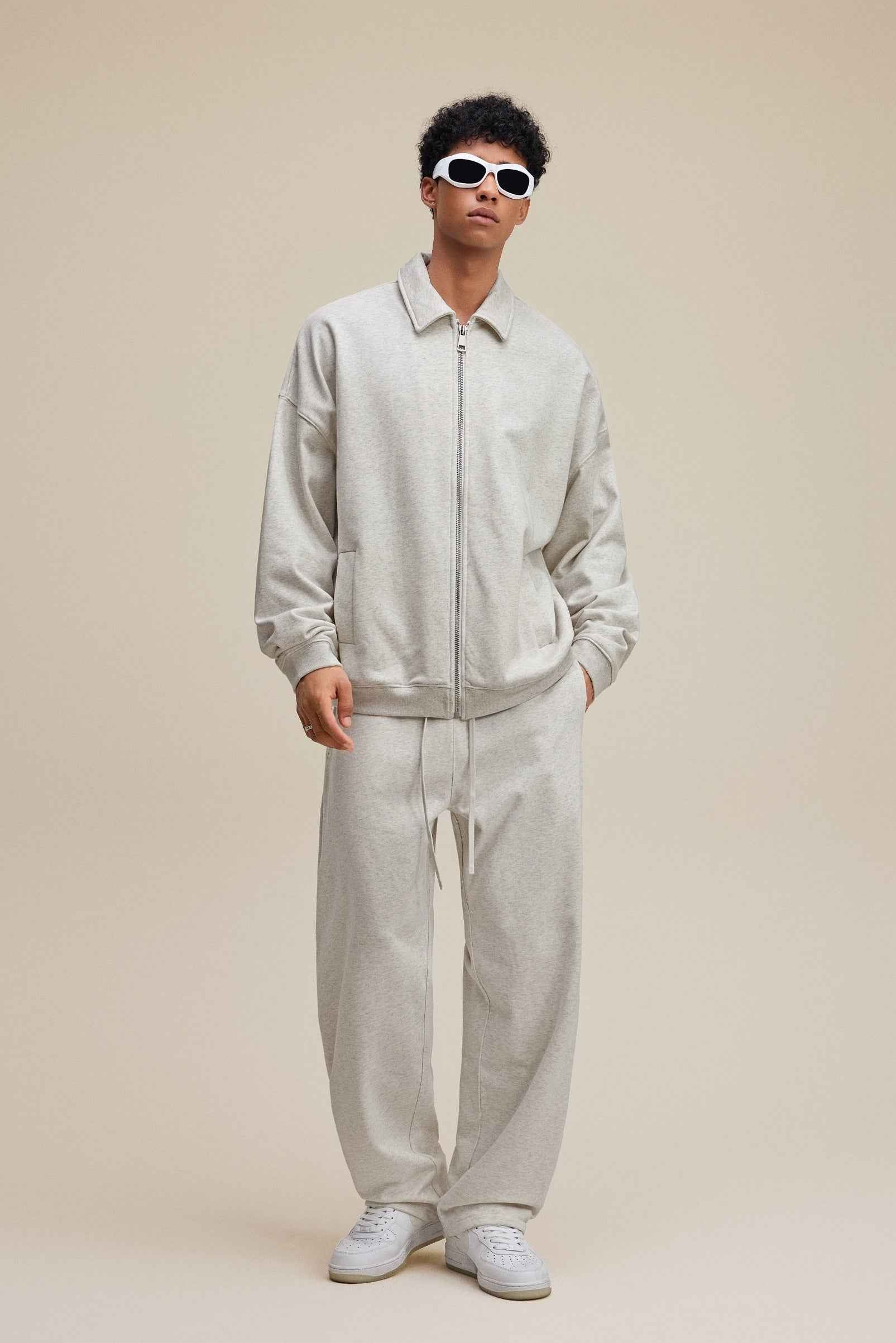 445GSM Men's Heavyweight Zip-Up Collared Hoodie | MUNSIEUR