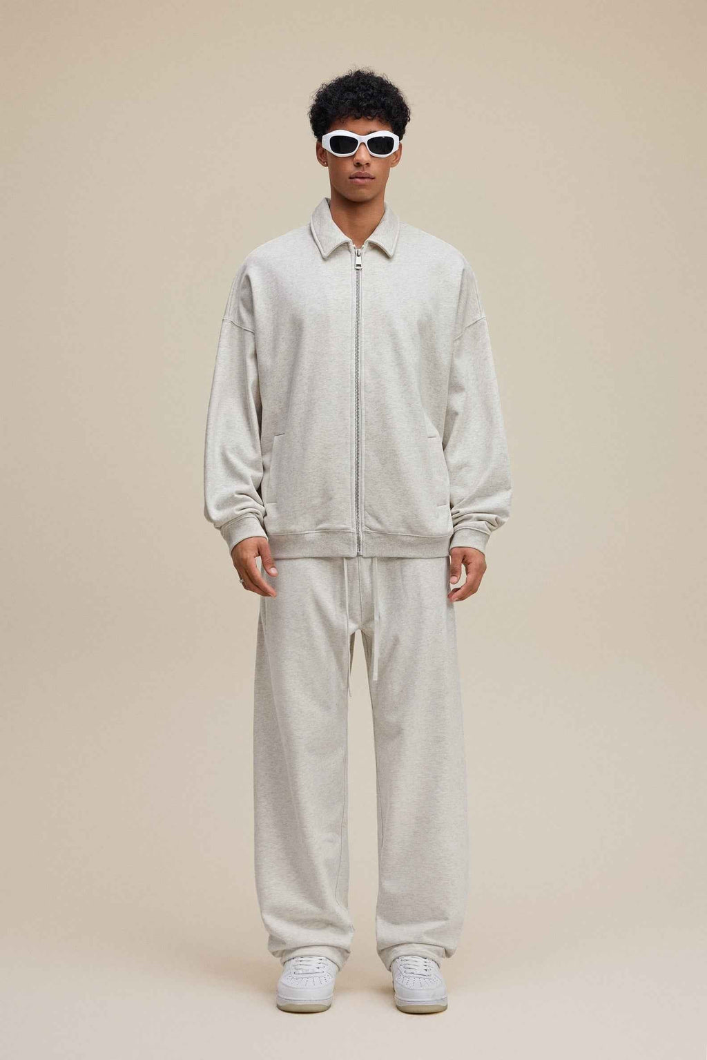 445GSM Men's Heavyweight Zip-Up Collared Hoodie | MUNSIEUR