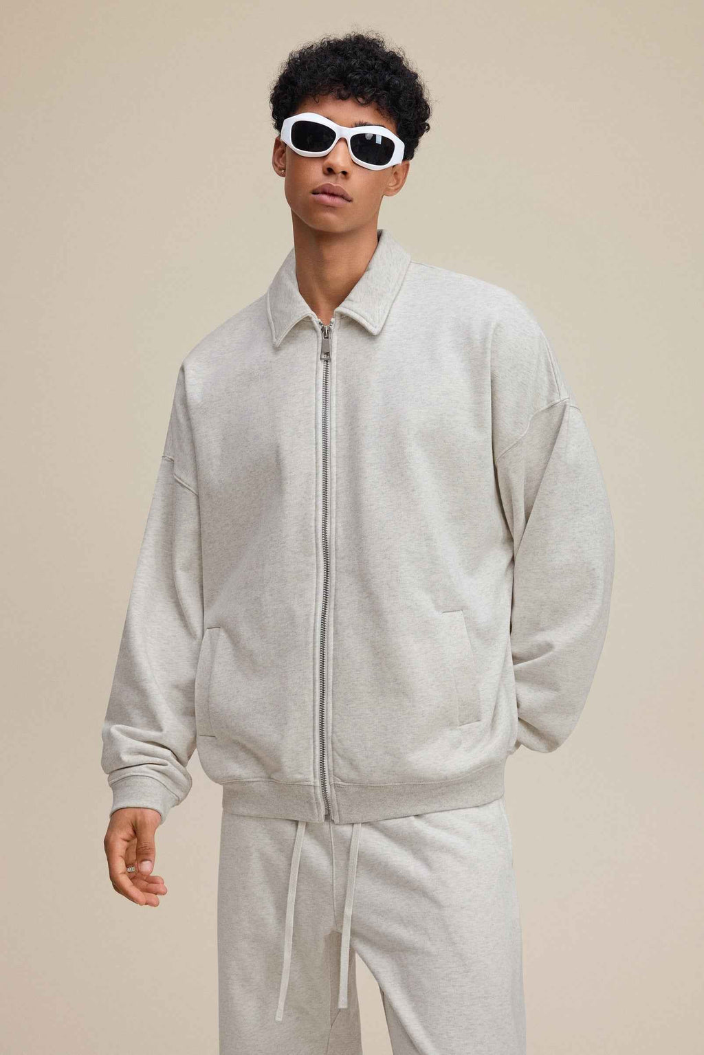 445GSM Men's Heavyweight Zip-Up Collared Hoodie | MUNSIEUR