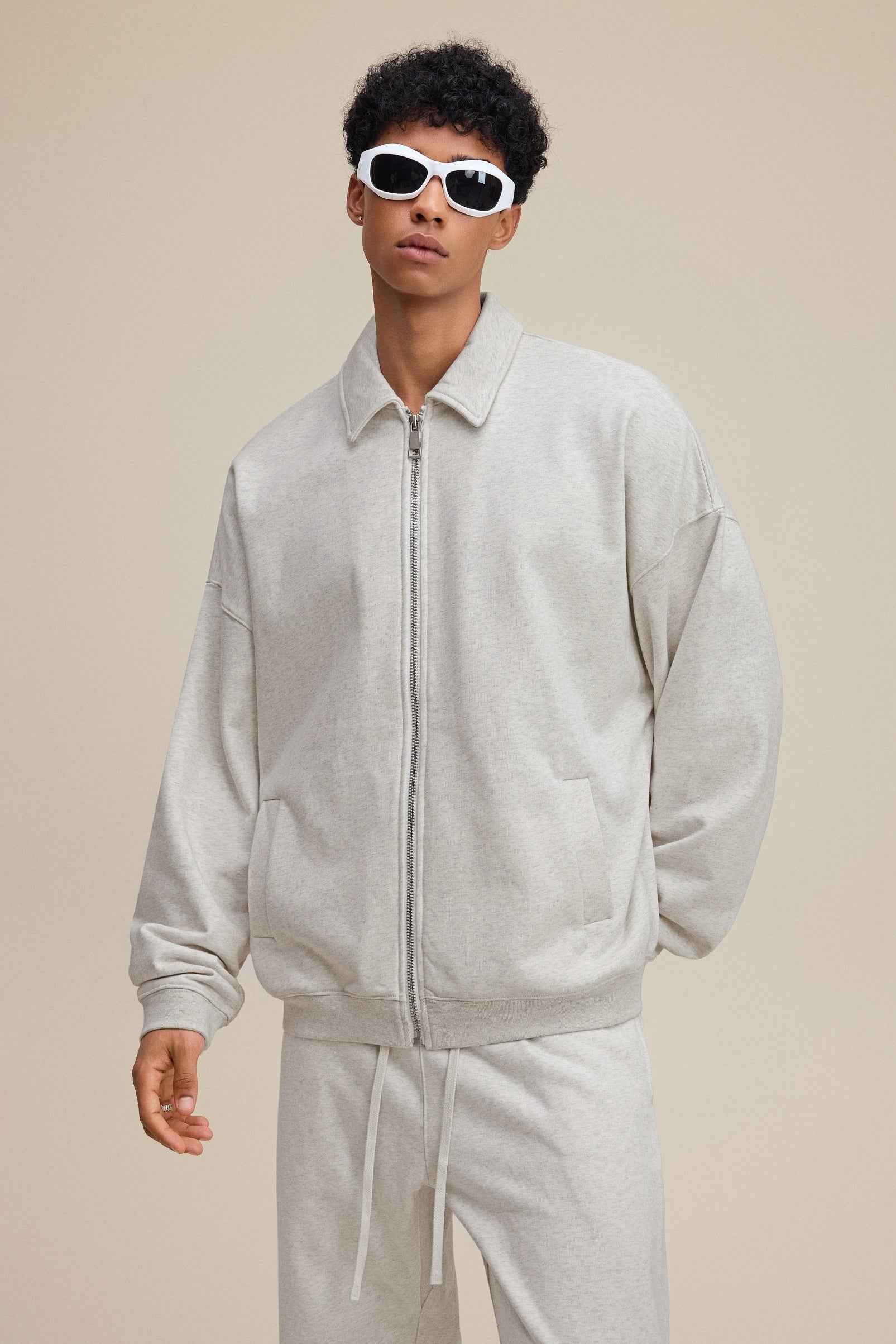 445GSM Men's Heavyweight Zip-Up Collared Hoodie | MUNSIEUR