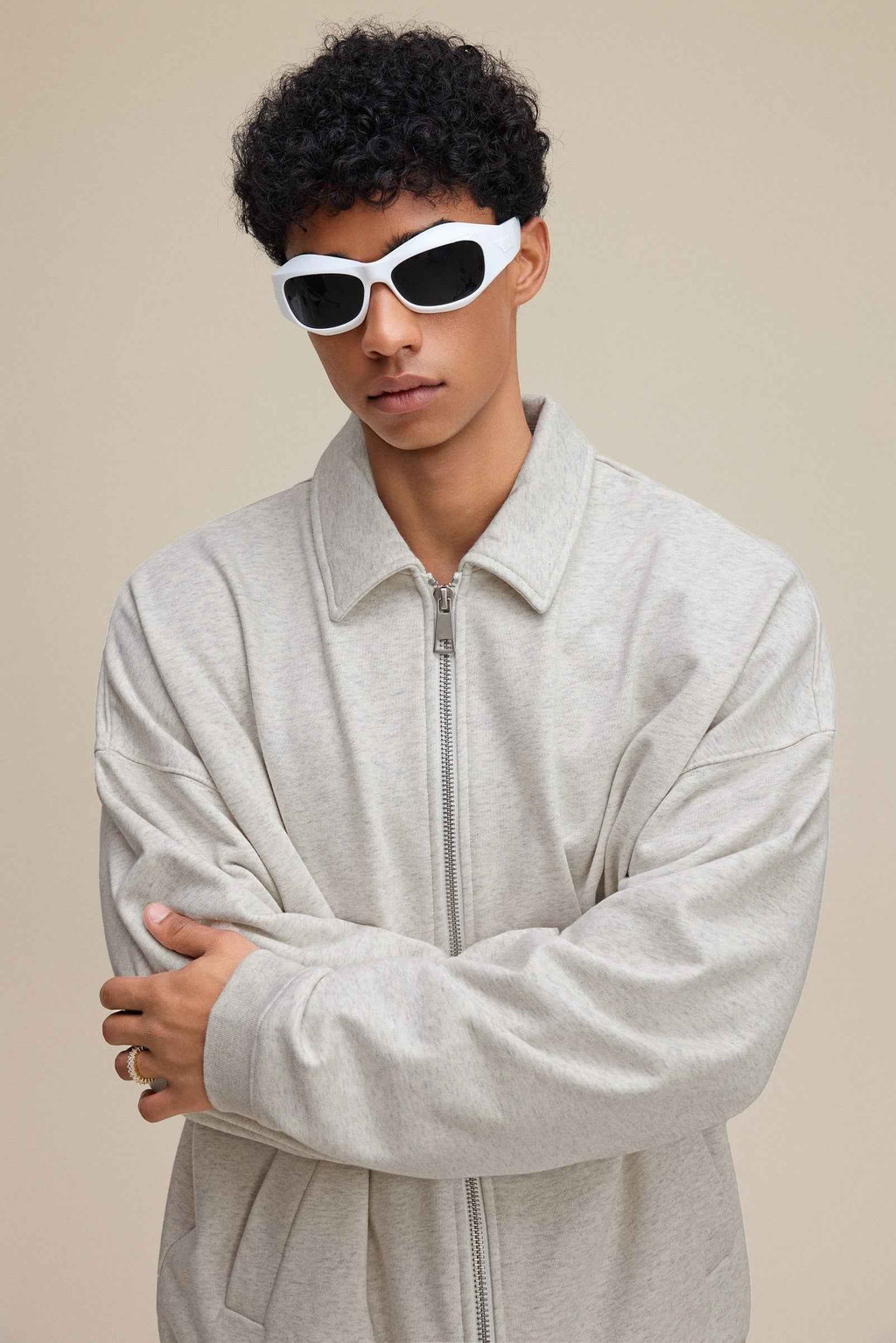 445GSM Men's Heavyweight Zip-Up Collared Hoodie | MUNSIEUR
