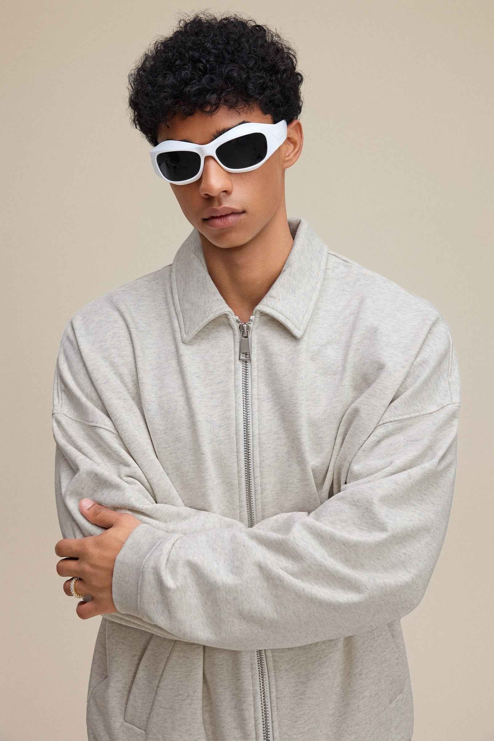 445GSM Men's Heavyweight Zip-Up Collared Hoodie | MUNSIEUR
