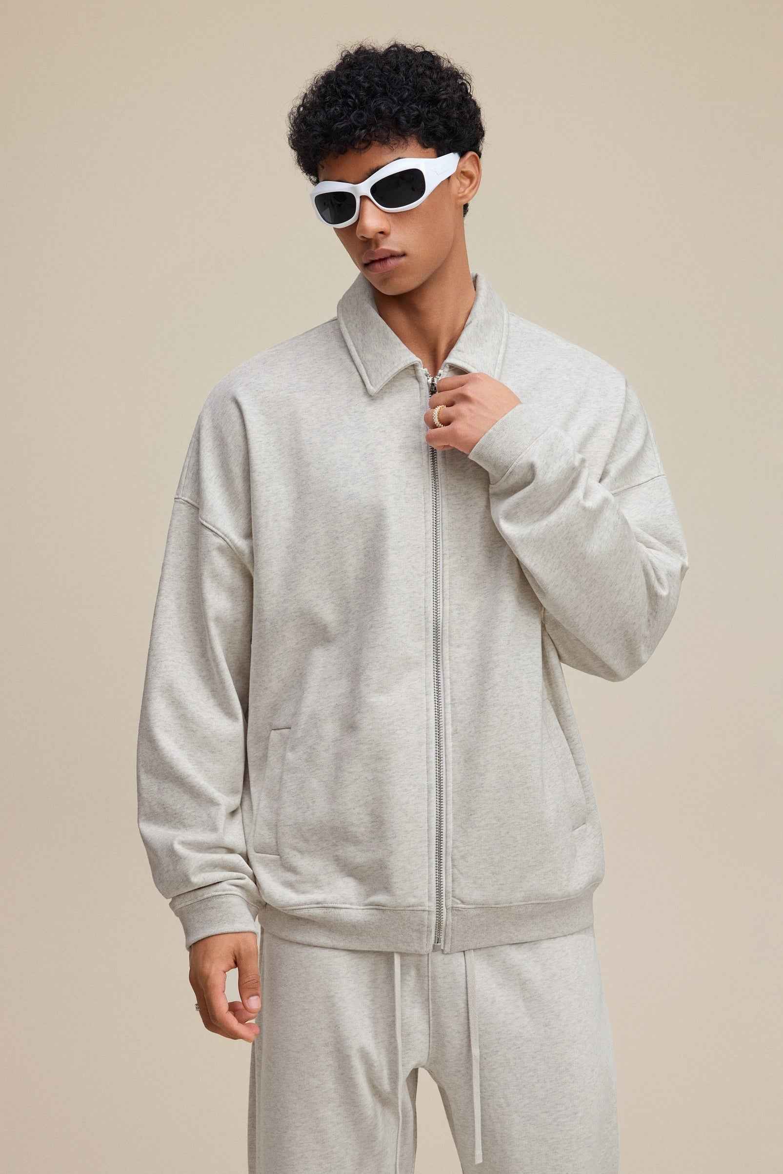 445GSM Men's Heavyweight Zip-Up Collared Hoodie | MUNSIEUR