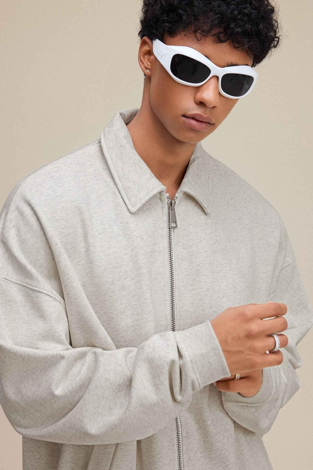 445GSM Men's Heavyweight Zip-Up Collared Hoodie | MUNSIEUR