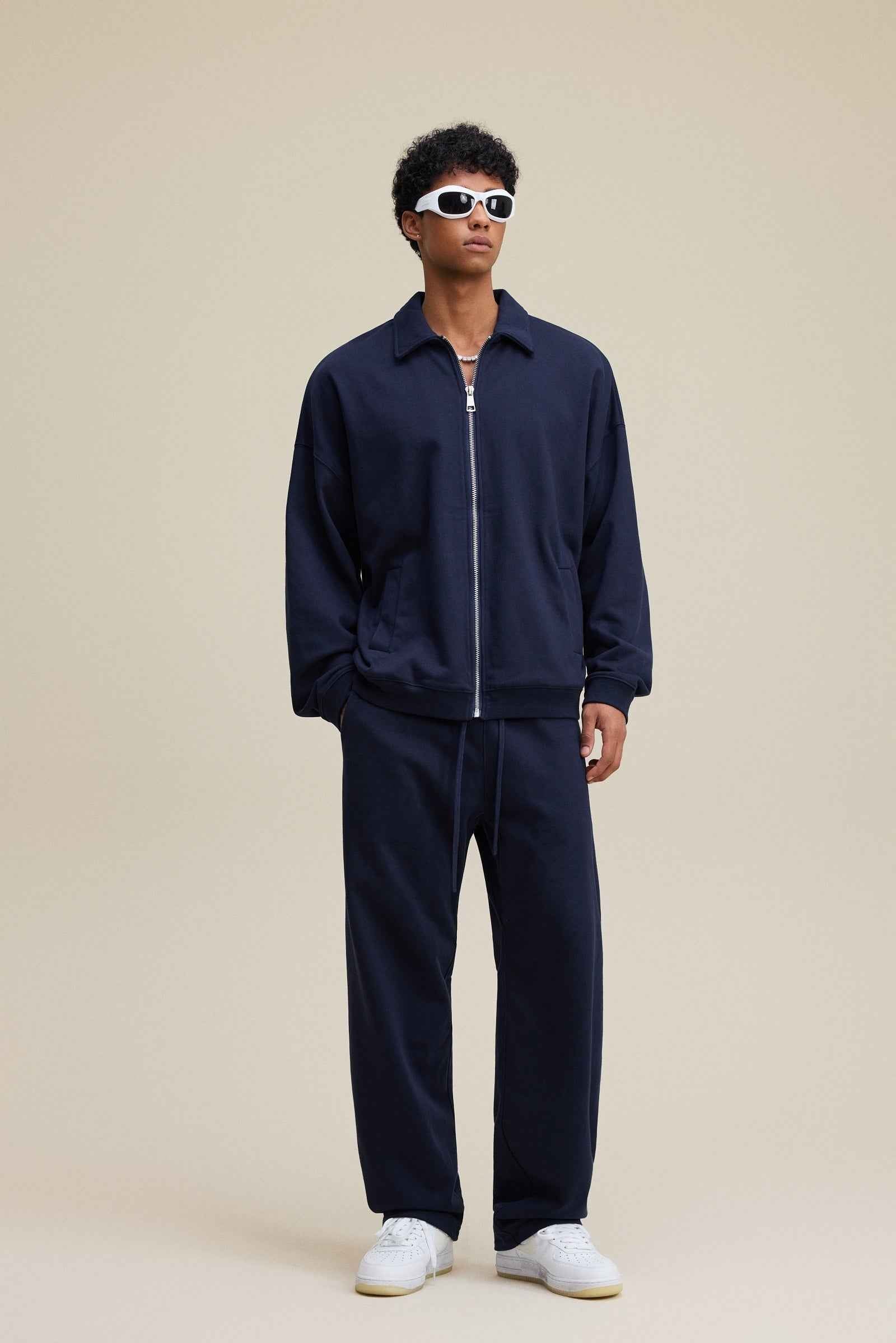 445GSM Men's Heavyweight Zip-Up Collared Hoodie | MUNSIEUR