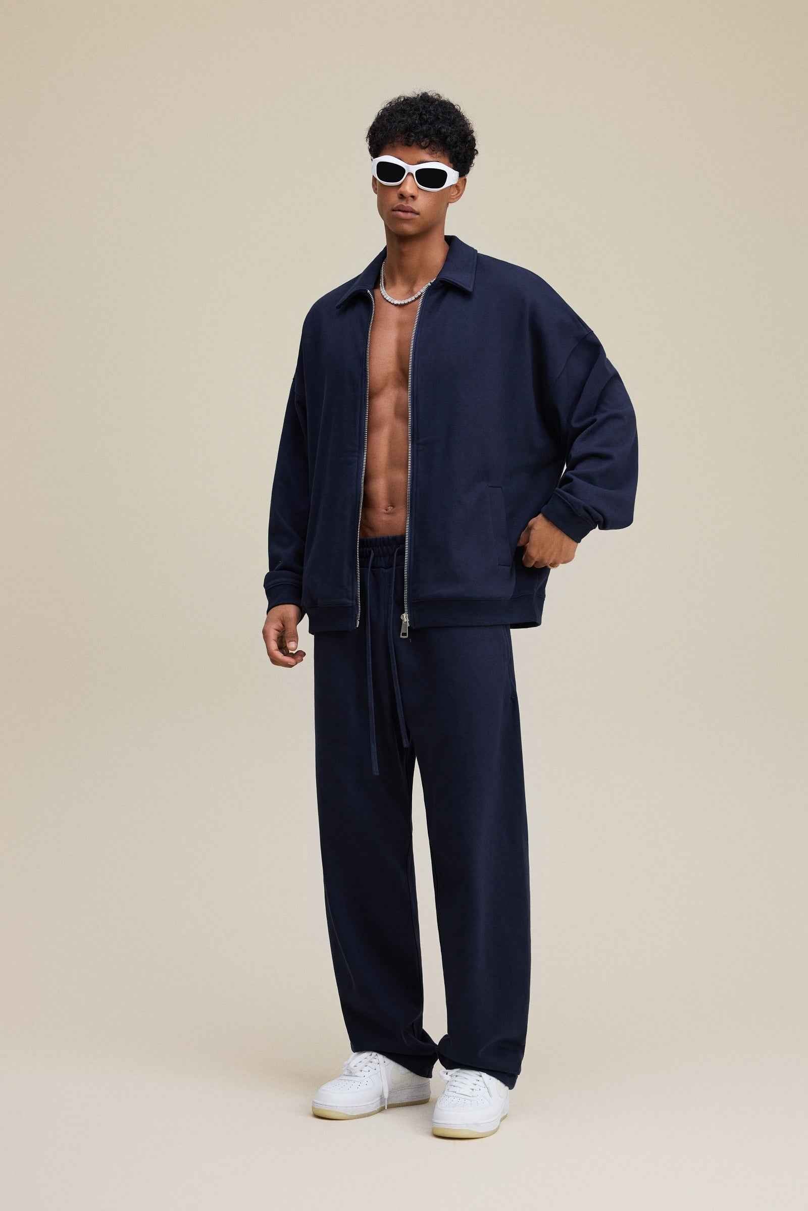 445GSM Men's Heavyweight Zip-Up Collared Hoodie | MUNSIEUR
