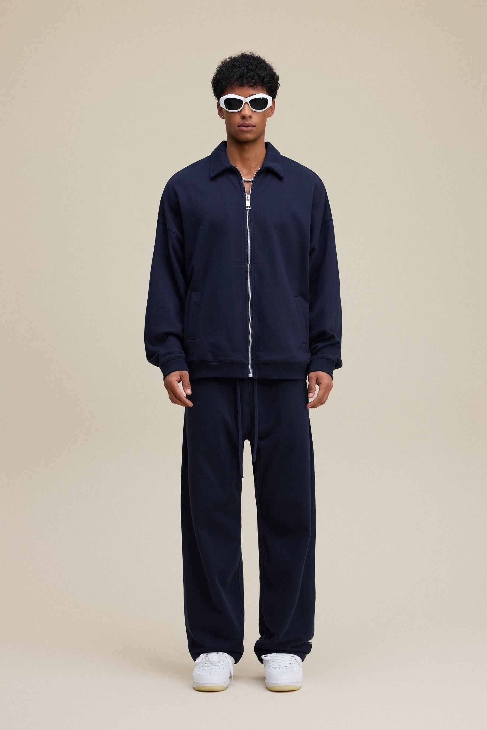 445GSM Men's Heavyweight Zip-Up Collared Hoodie | MUNSIEUR
