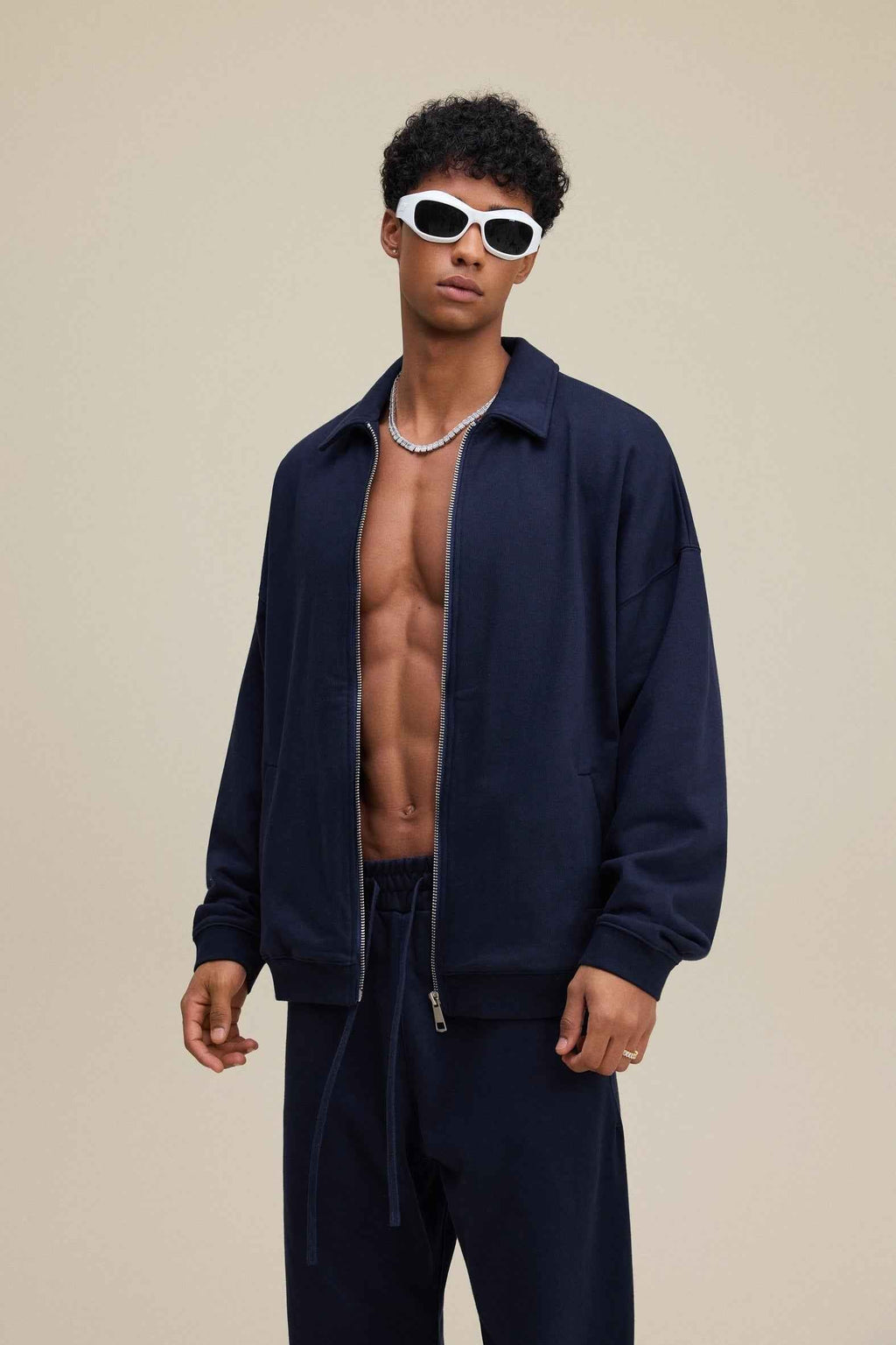 445GSM Men's Heavyweight Zip-Up Collared Hoodie | MUNSIEUR