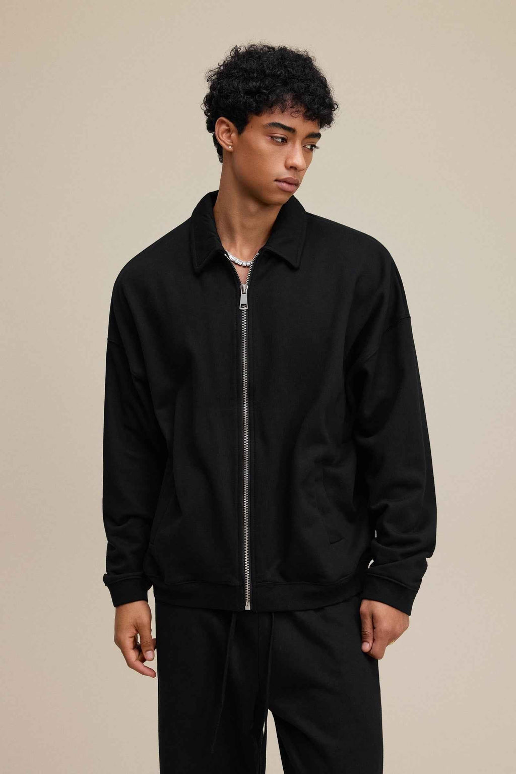 445GSM Men's Heavyweight Zip-Up Collared Hoodie | MUNSIEUR