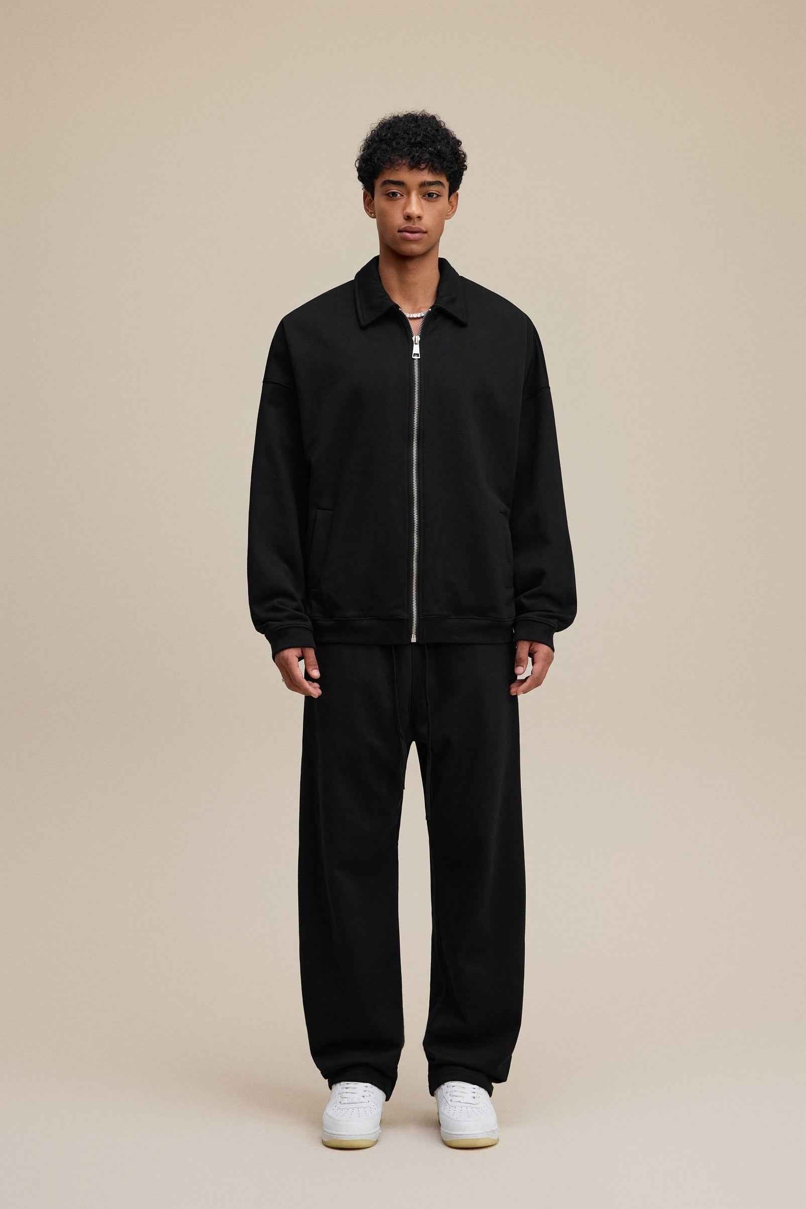 445GSM Men's Heavyweight Zip-Up Collared Hoodie | MUNSIEUR