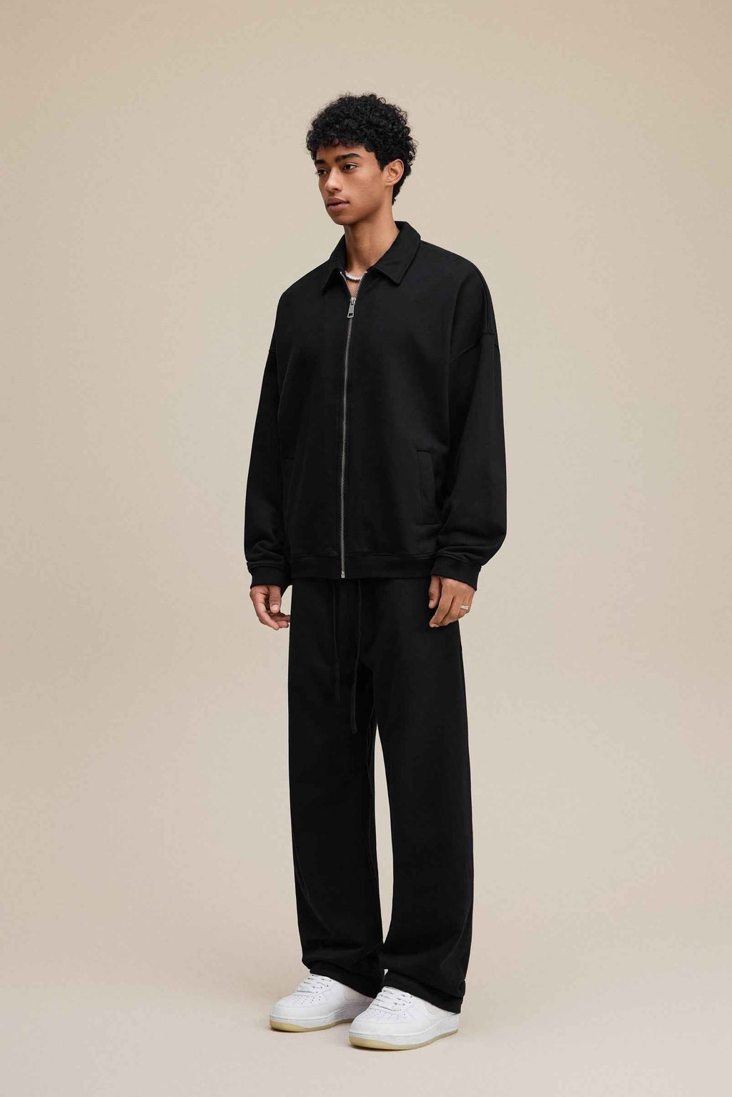 445GSM Men's Heavyweight Zip-Up Collared Hoodie | MUNSIEUR