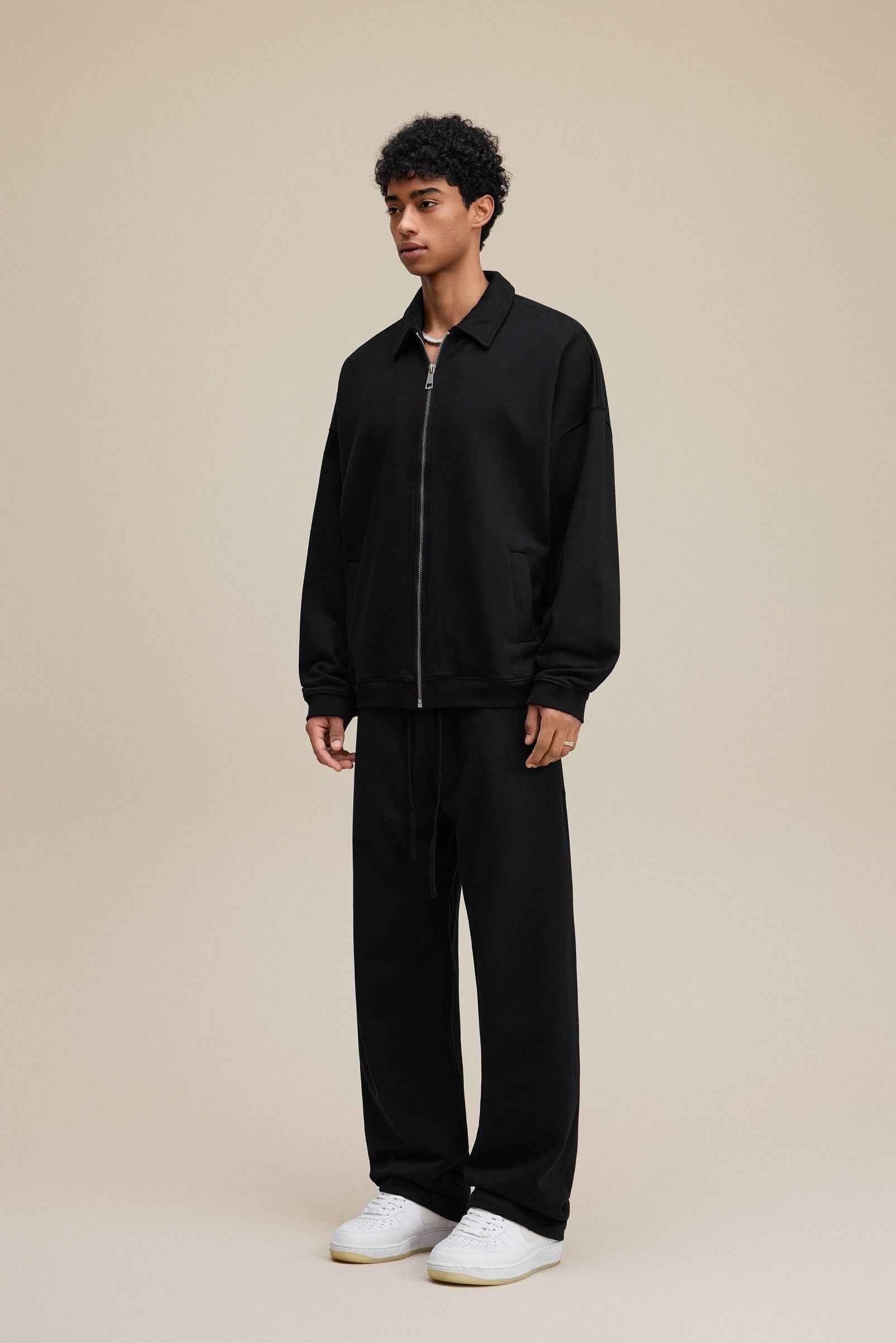 445GSM Men's Heavyweight Zip-Up Collared Hoodie | MUNSIEUR