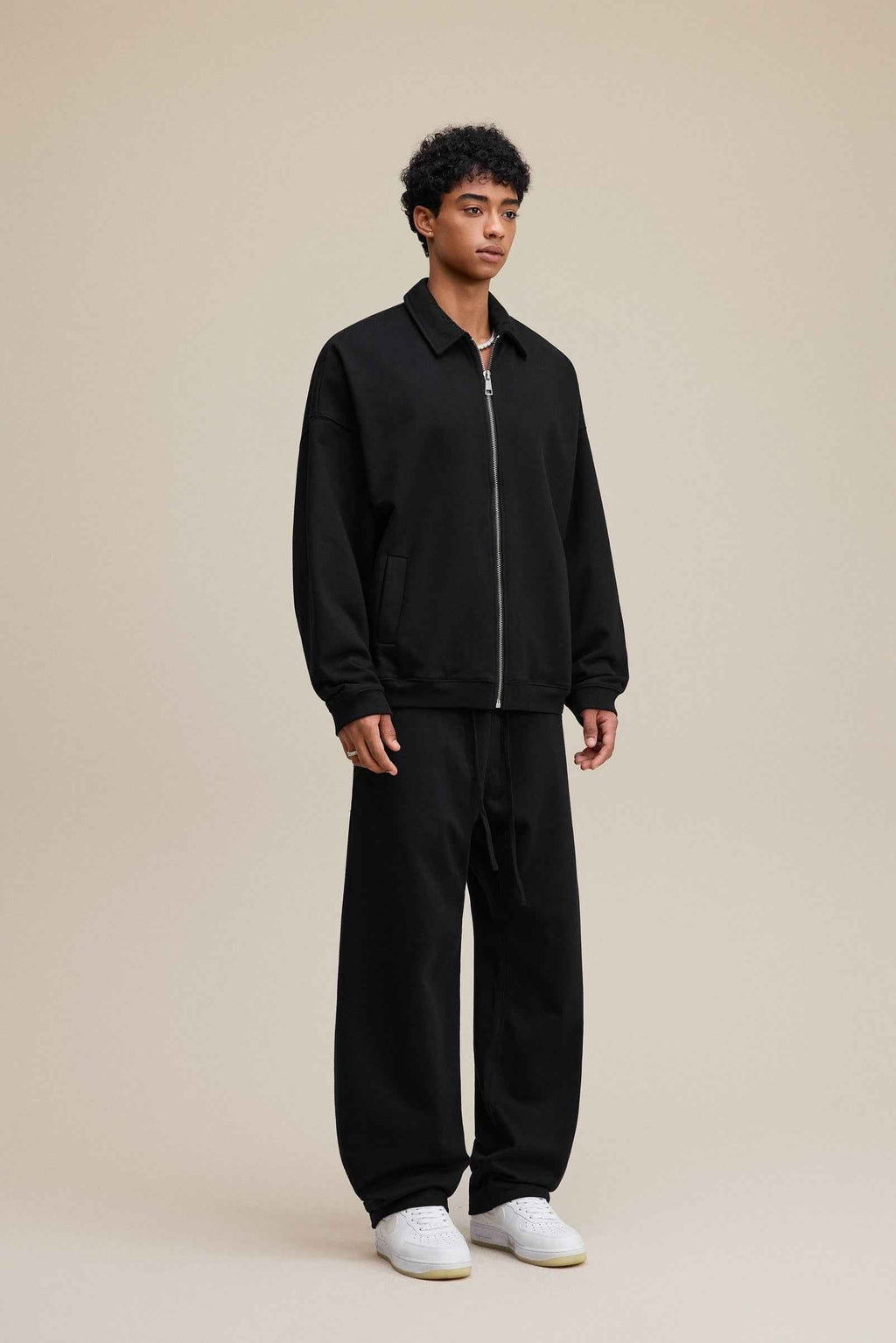 445GSM Men's Heavyweight Zip-Up Collared Hoodie | MUNSIEUR