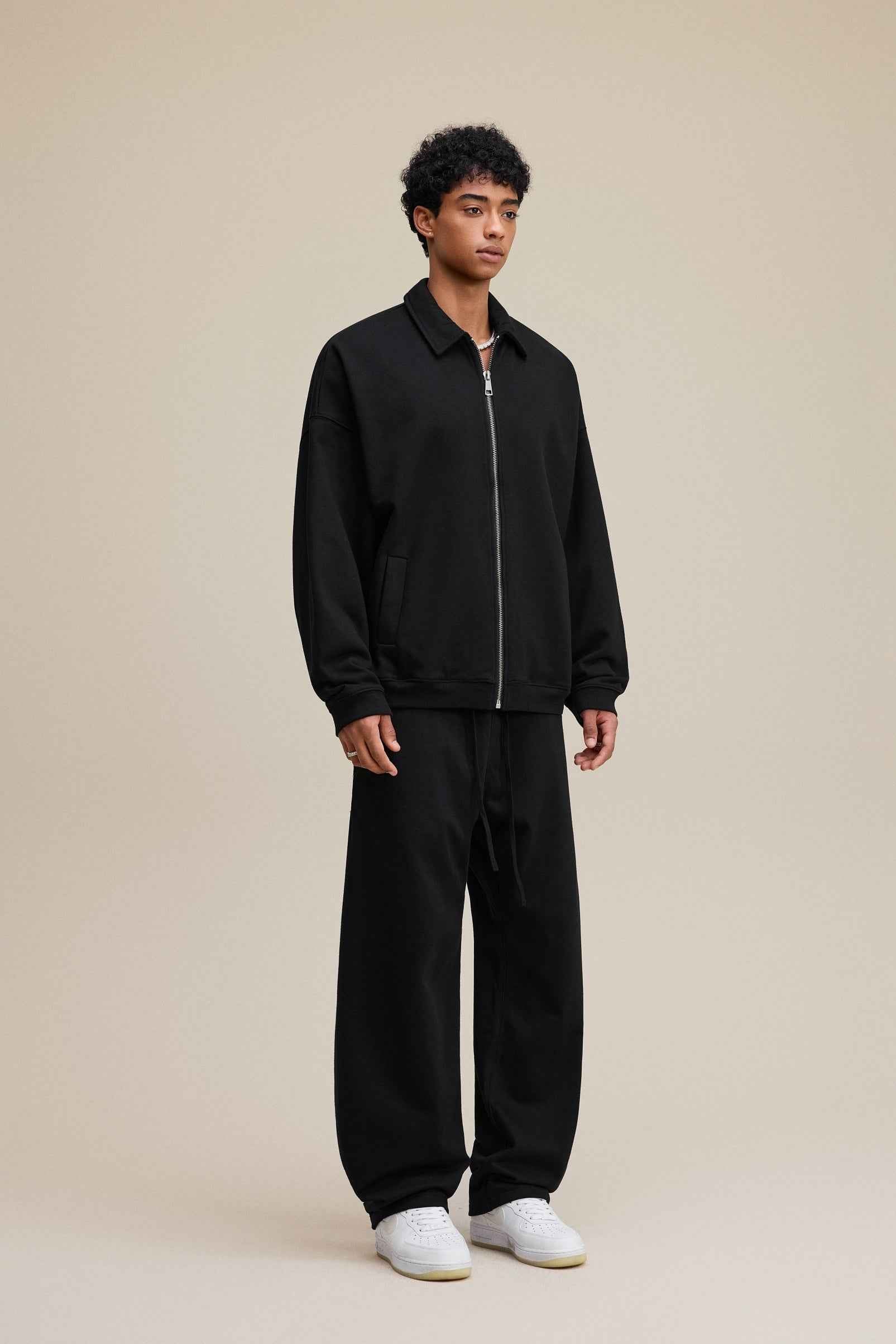 445GSM Men's Heavyweight Zip-Up Collared Hoodie | MUNSIEUR