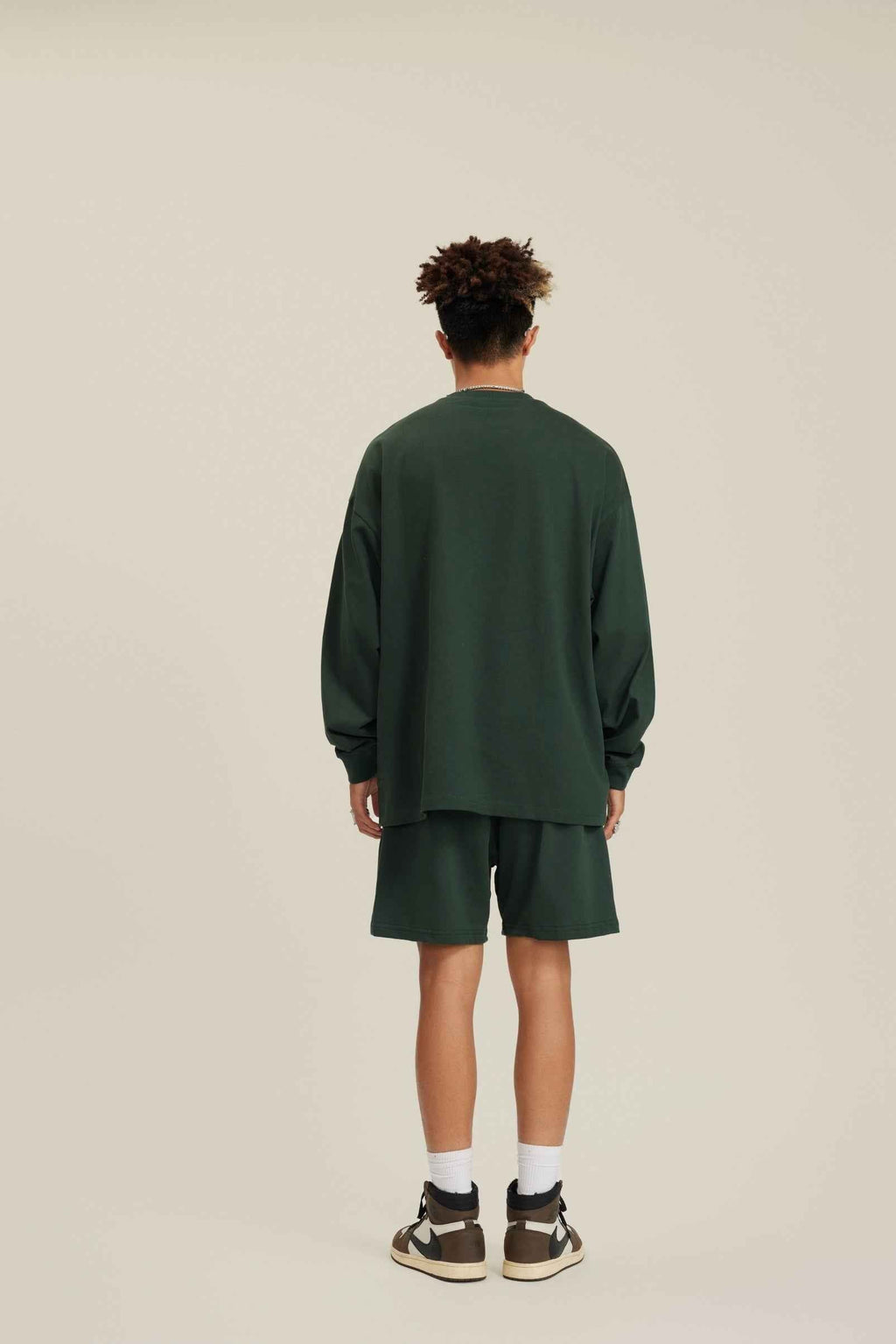 305GSM Unisex Premium Heavyweight Double-Yarn Plain Fabric Earth-Tone Basic Layering Long sleeve Tee