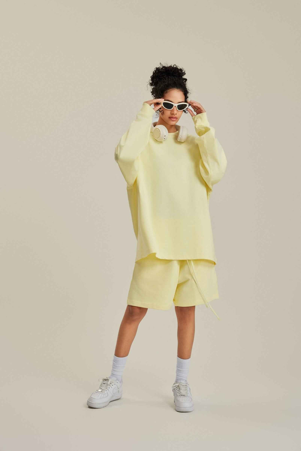 305GSM Unisex Premium Heavyweight Double-Yarn Plain Fabric Earth-Tone Basic Layering Long sleeve Tee