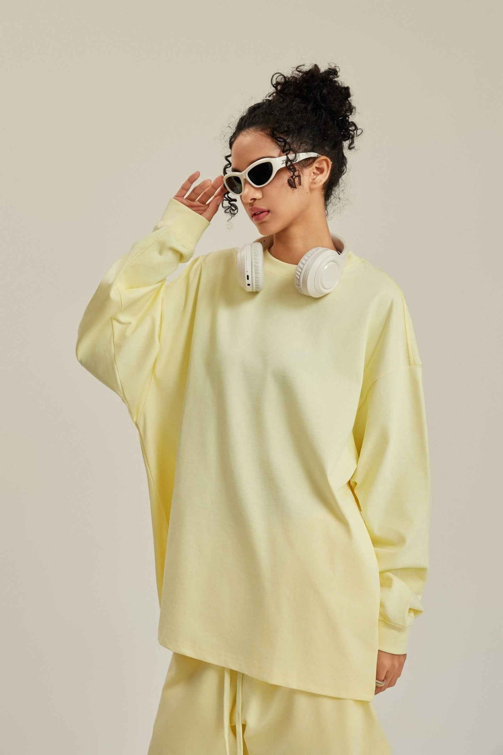305GSM Unisex Premium Heavyweight Double-Yarn Plain Fabric Earth-Tone Basic Layering Long sleeve Tee
