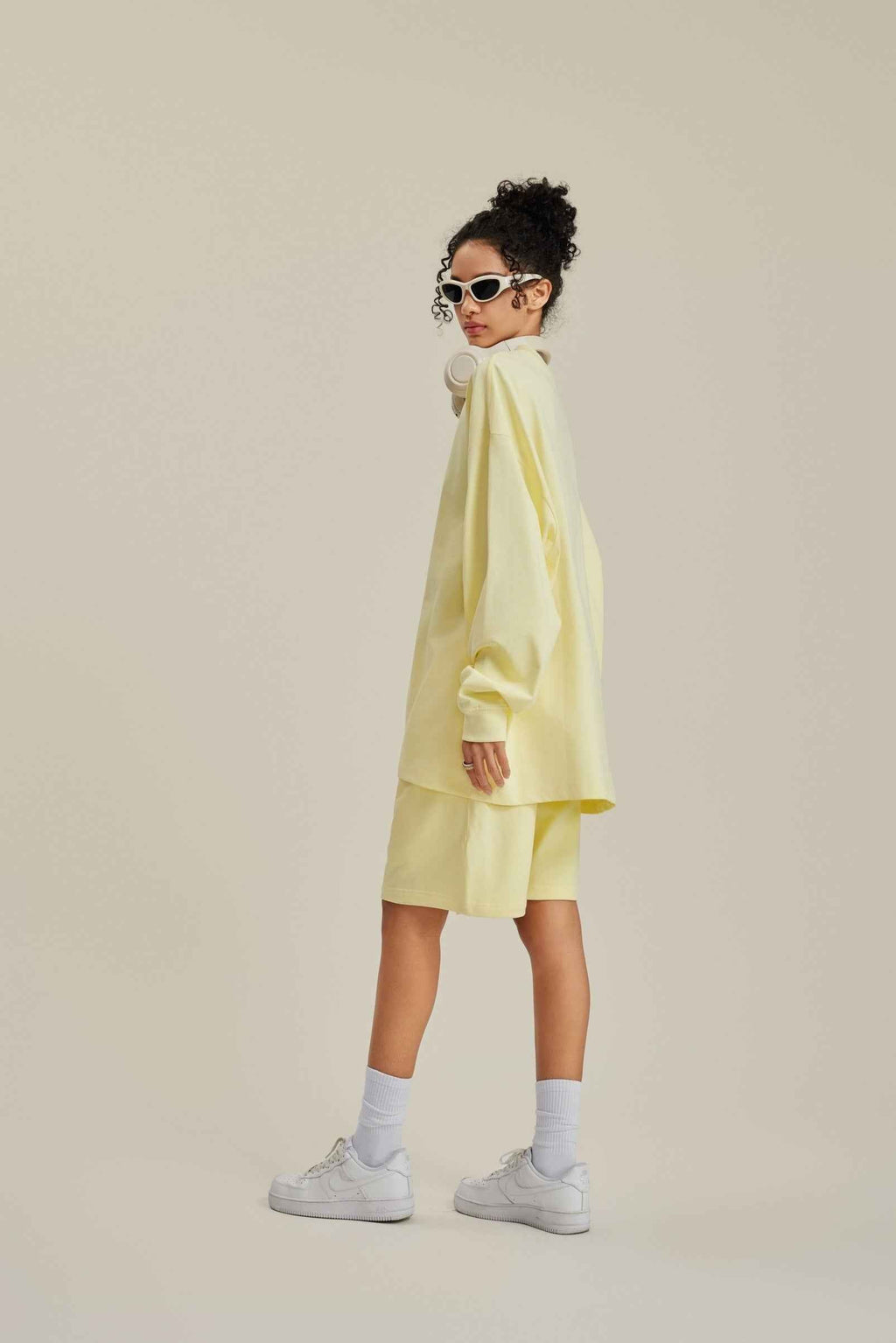 305GSM Unisex Premium Heavyweight Double-Yarn Plain Fabric Earth-Tone Basic Layering Long sleeve Tee