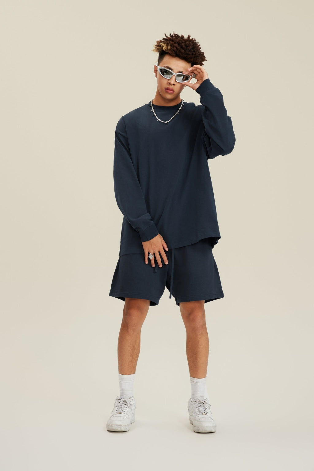 305GSM Unisex Premium Heavyweight Double-Yarn Plain Fabric Earth-Tone Basic Layering Long sleeve Tee