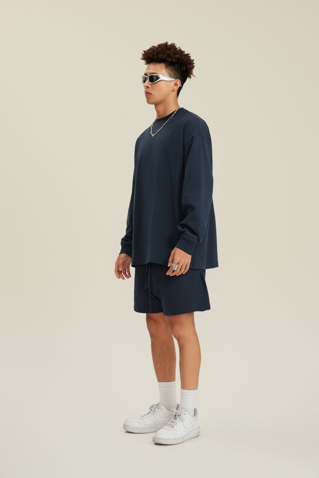 305GSM Unisex Premium Heavyweight Double-Yarn Plain Fabric Earth-Tone Basic Layering Long sleeve Tee