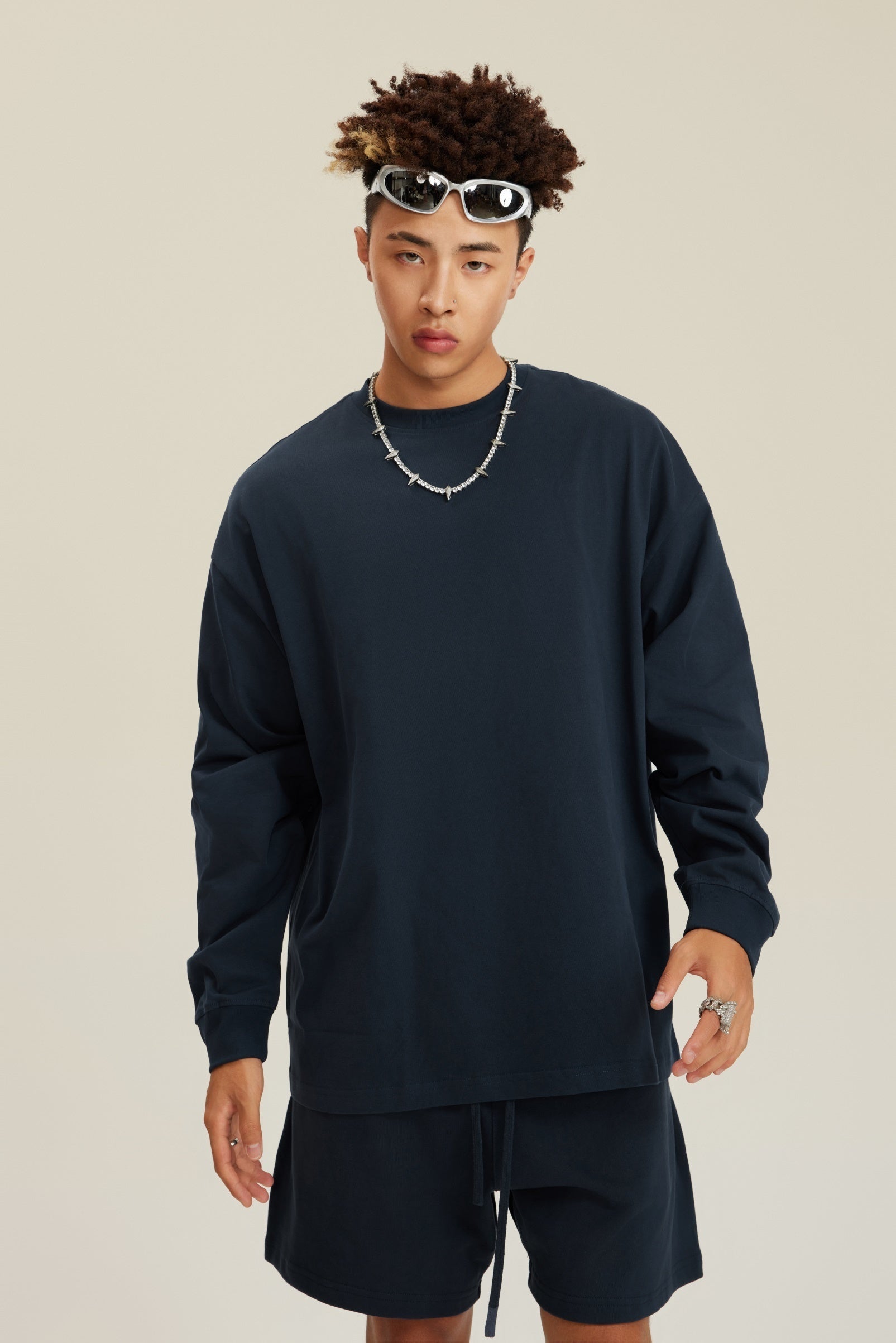305GSM Unisex Premium Heavyweight Double-Yarn Plain Fabric Earth-Tone Basic Layering Long sleeve Tee