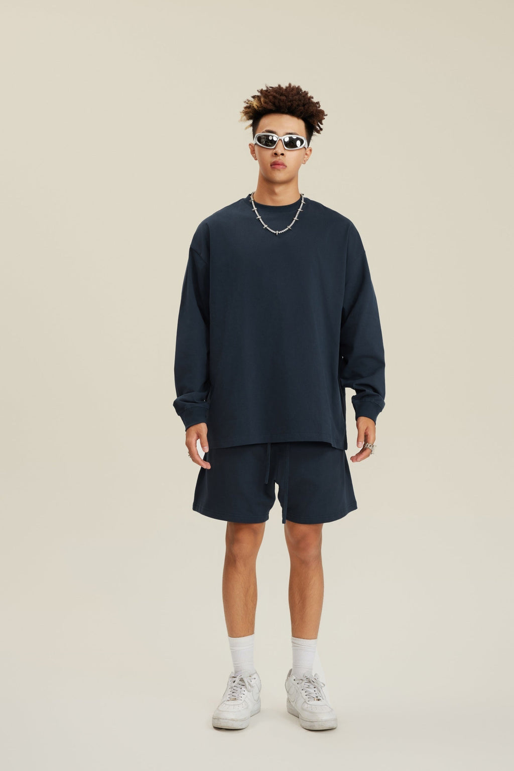 305GSM Unisex Premium Heavyweight Double-Yarn Plain Fabric Earth-Tone Basic Layering Long sleeve Tee