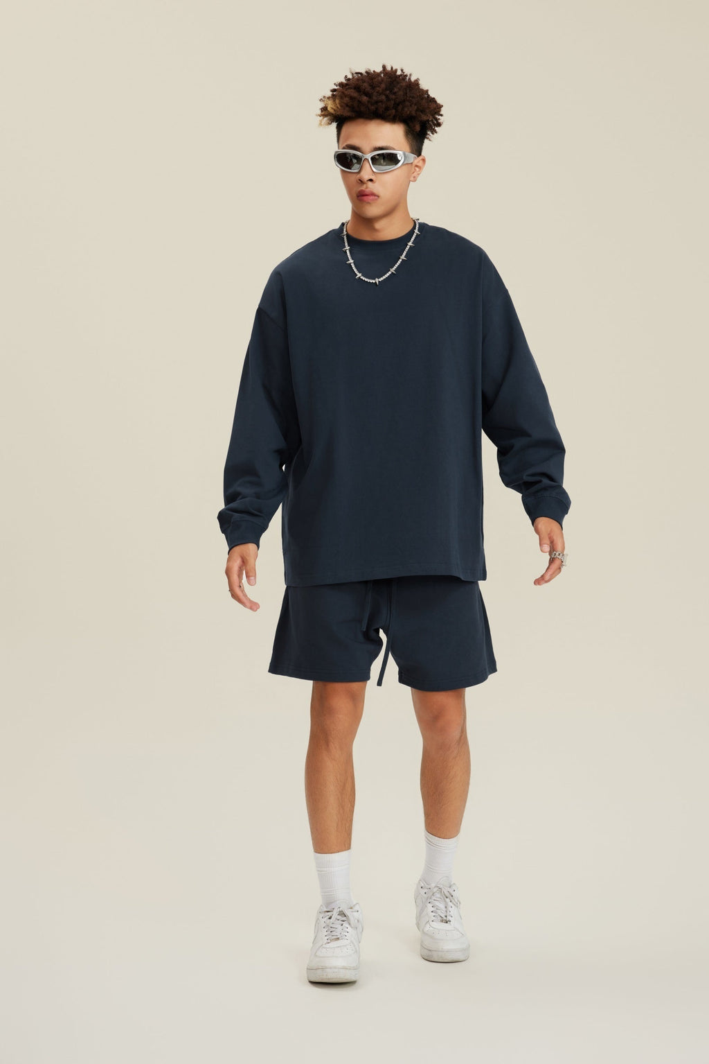 305GSM Unisex Premium Heavyweight Double-Yarn Plain Fabric Earth-Tone Basic Layering Long sleeve Tee
