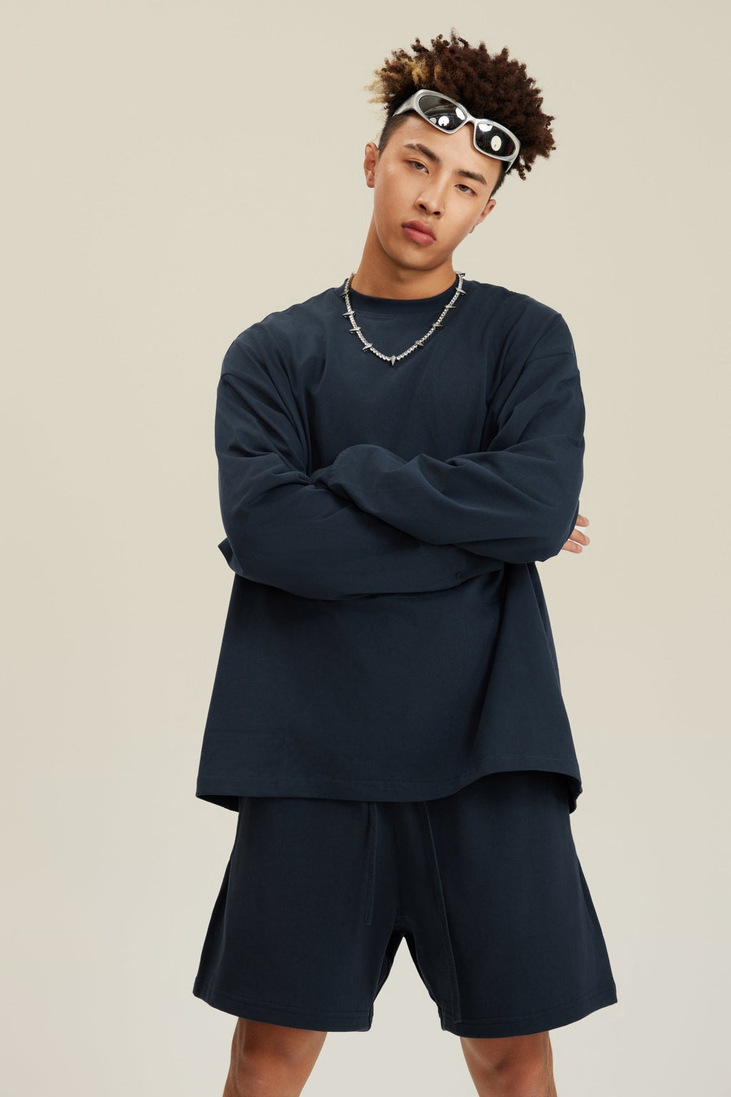 305GSM Unisex Premium Heavyweight Double-Yarn Plain Fabric Earth-Tone Basic Layering Long sleeve Tee