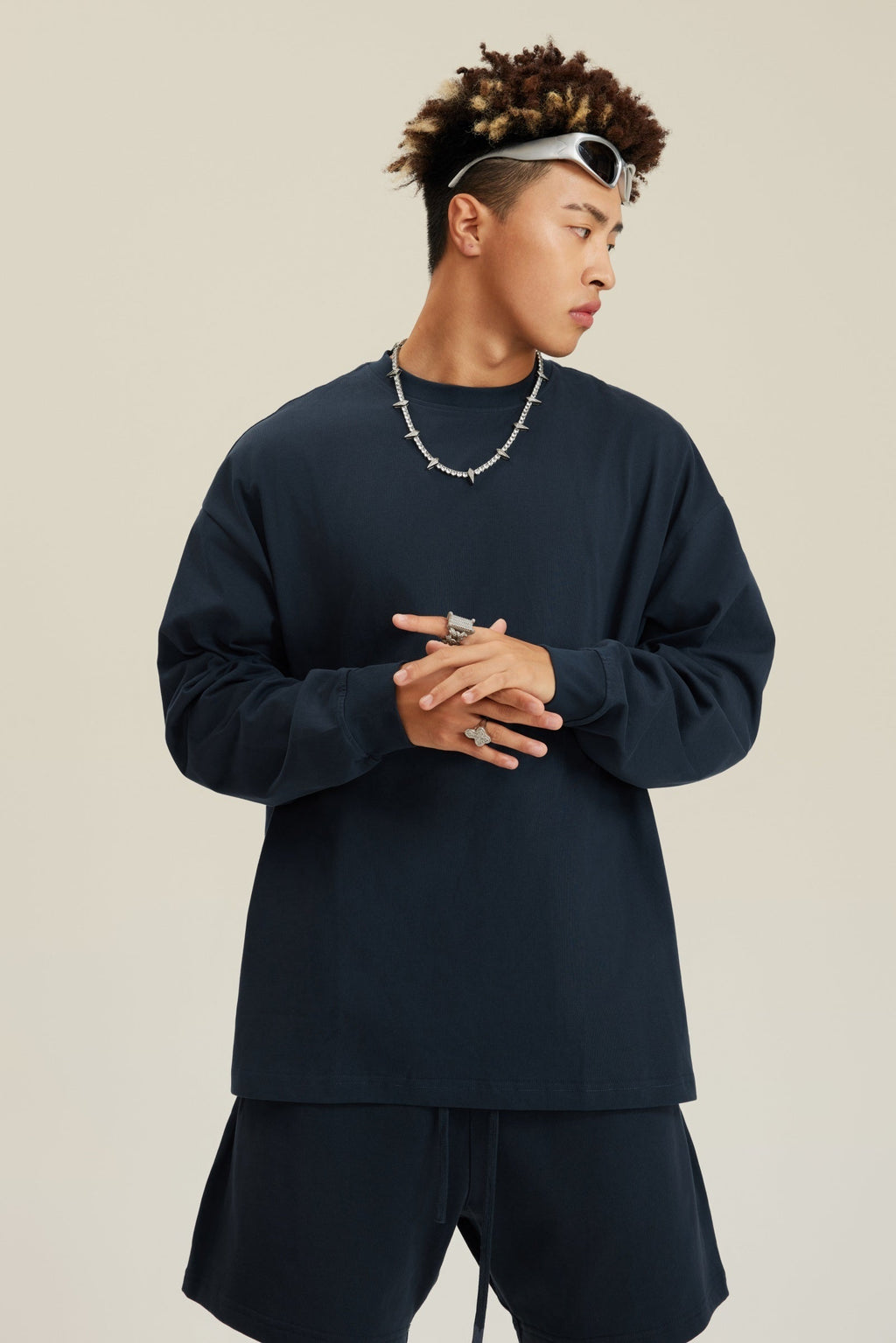 305GSM Unisex Premium Heavyweight Double-Yarn Plain Fabric Earth-Tone Basic Layering Long sleeve Tee