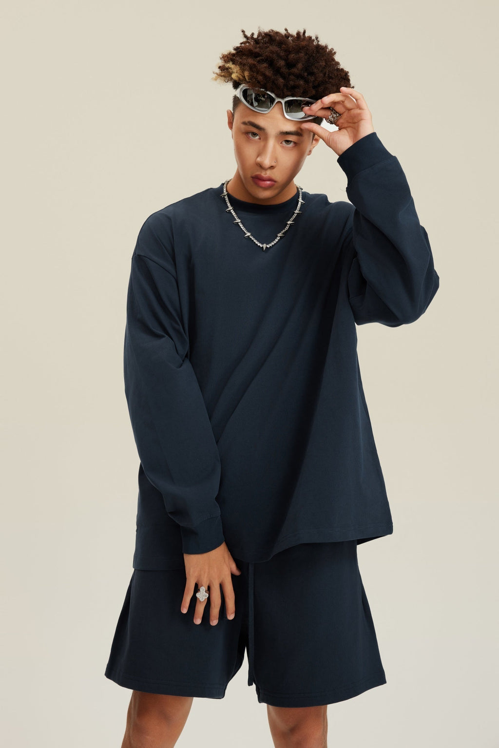 305GSM Unisex Premium Heavyweight Double-Yarn Plain Fabric Earth-Tone Basic Layering Long sleeve Tee
